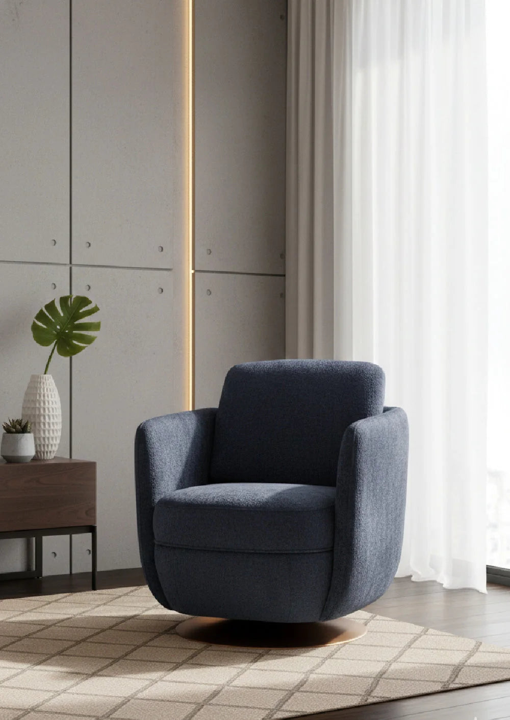 Luxury Gold Base Swivel Lounge Chair Modern Italian Style for Villa