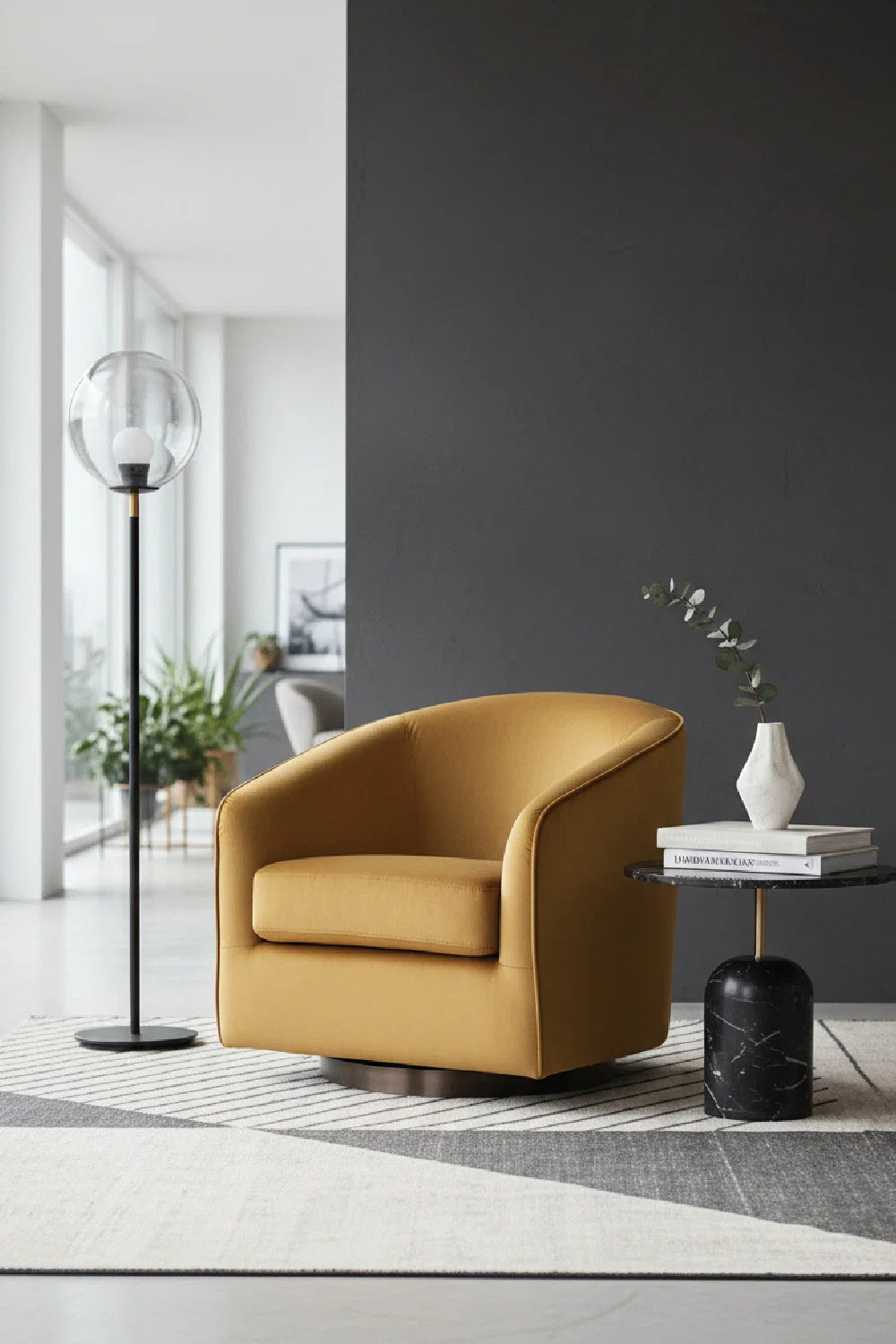 Luxury Gold Fabric Swivel Lounge Chair Modern European Style for Villa