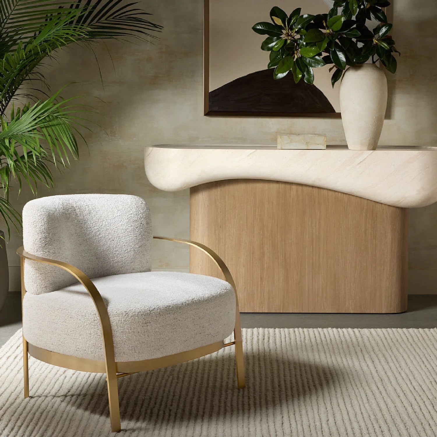Luxury Gold Framed Fabric Lounge Chair European Style for Villa