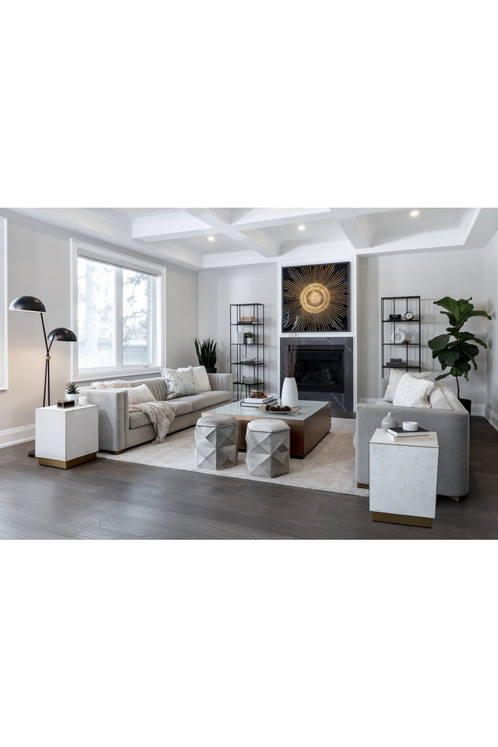 Luxury Gold Framed Glass Coffee Table Modern Italian Style for Villa