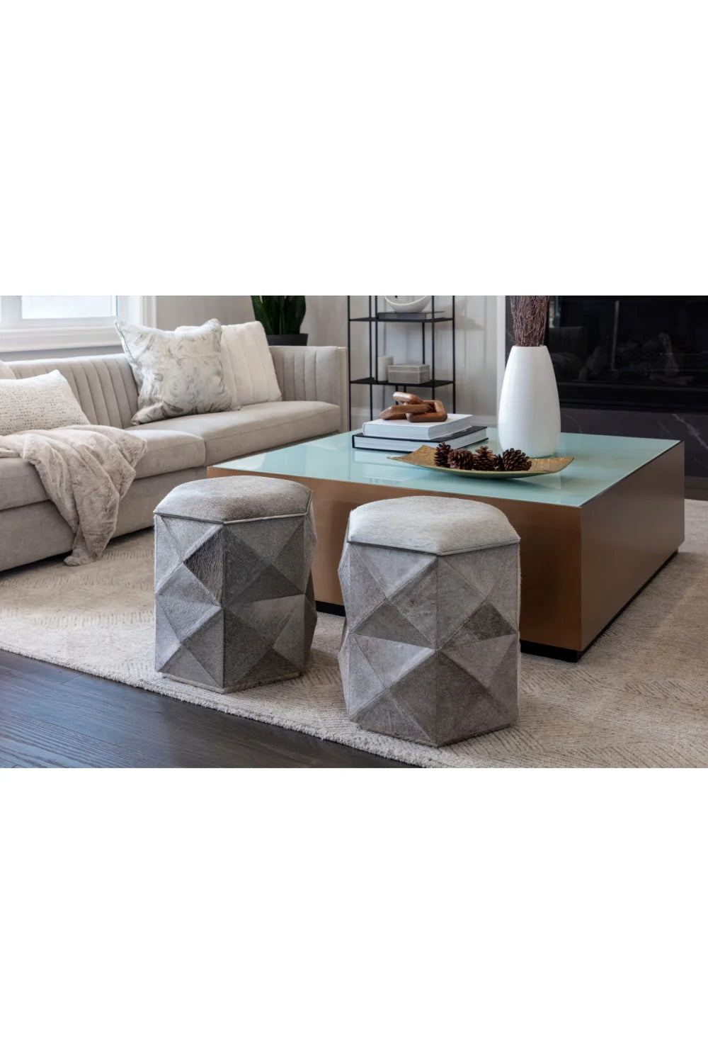Luxury Gold Framed Glass Coffee Table Modern Italian Style for Villa