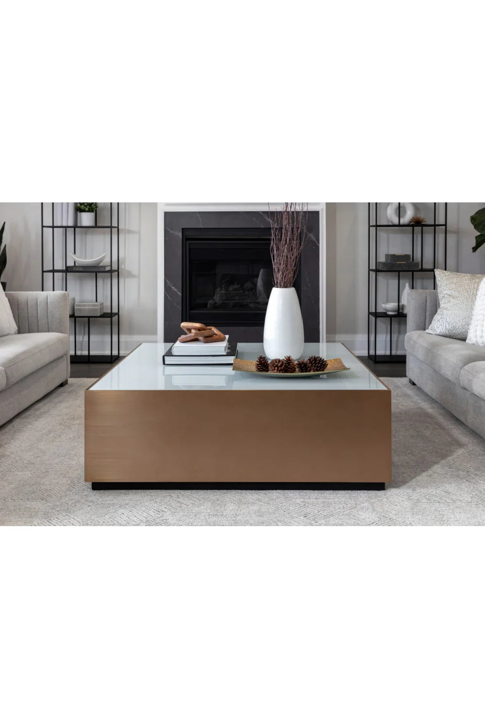Luxury Gold Framed Glass Coffee Table Modern Italian Style for Villa