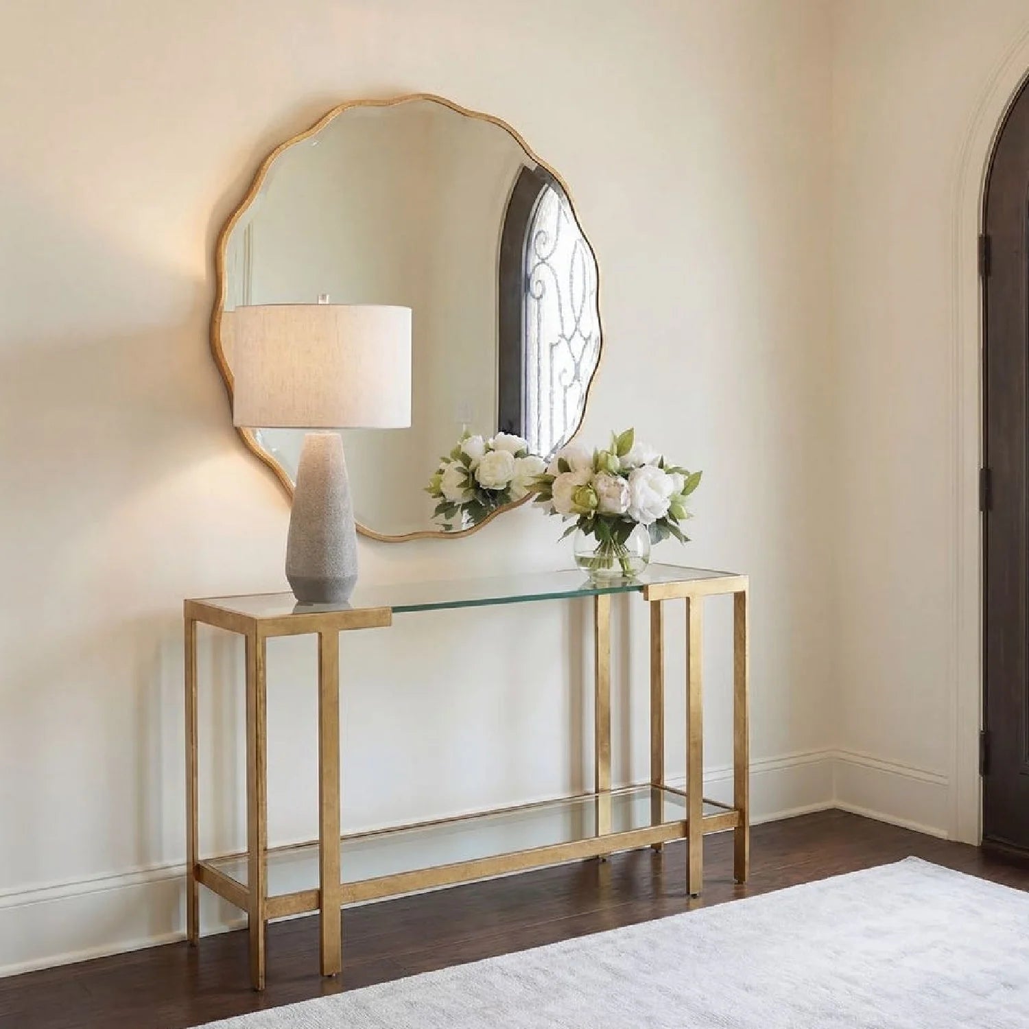 Luxury Gold Framed Glass Console Table Modern Italian Style for Villa