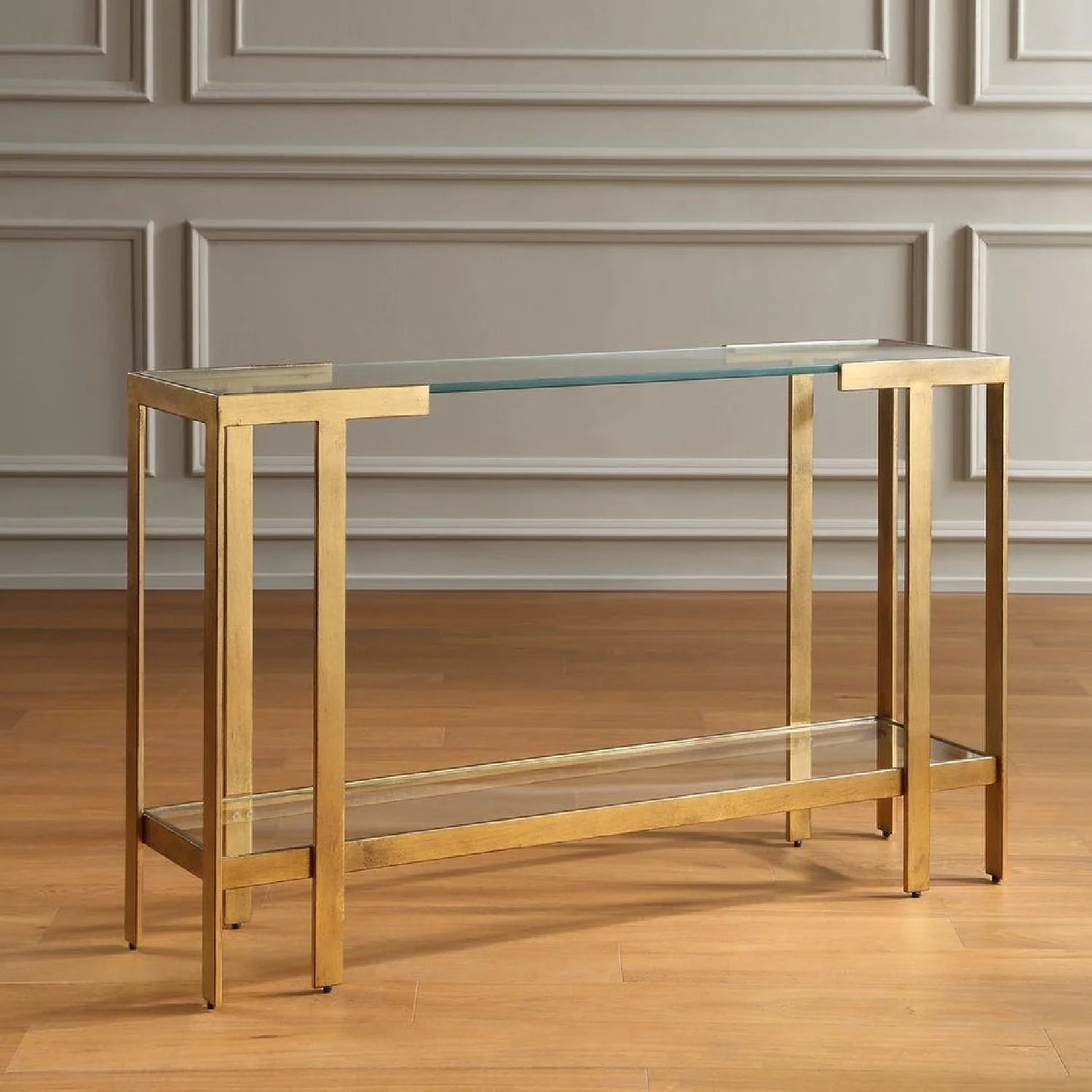 Luxury Gold Framed Glass Console Table Modern Italian Style for Villa