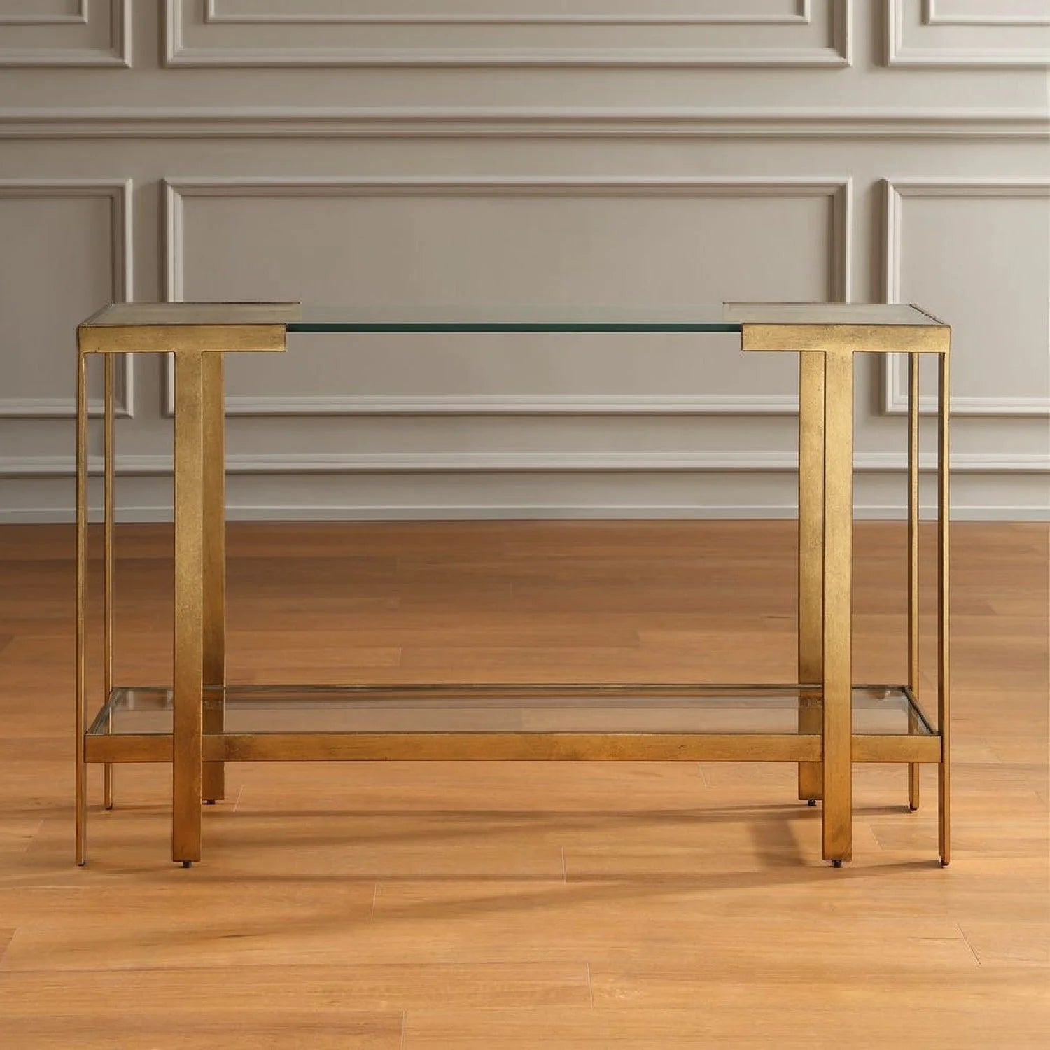Luxury Gold Framed Glass Console Table Modern Italian Style for Villa