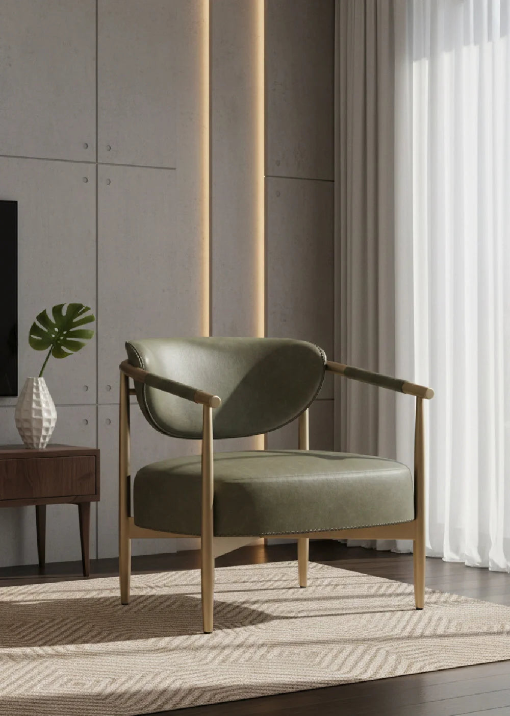 Luxury Gold Framed Leather Lounge Chair European Style for Villa