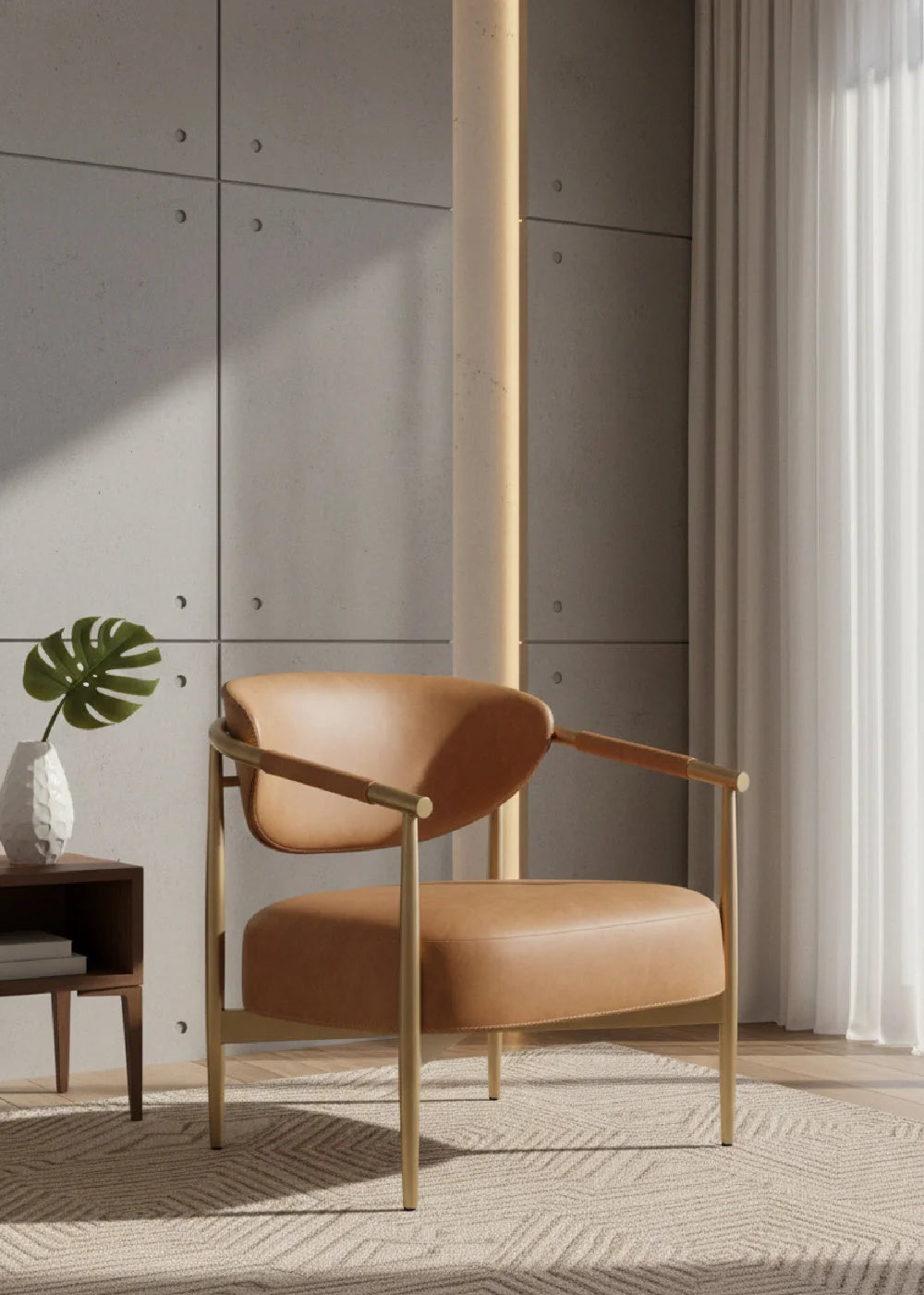 Luxury Gold Framed Leather Lounge Chair European Style for Villa