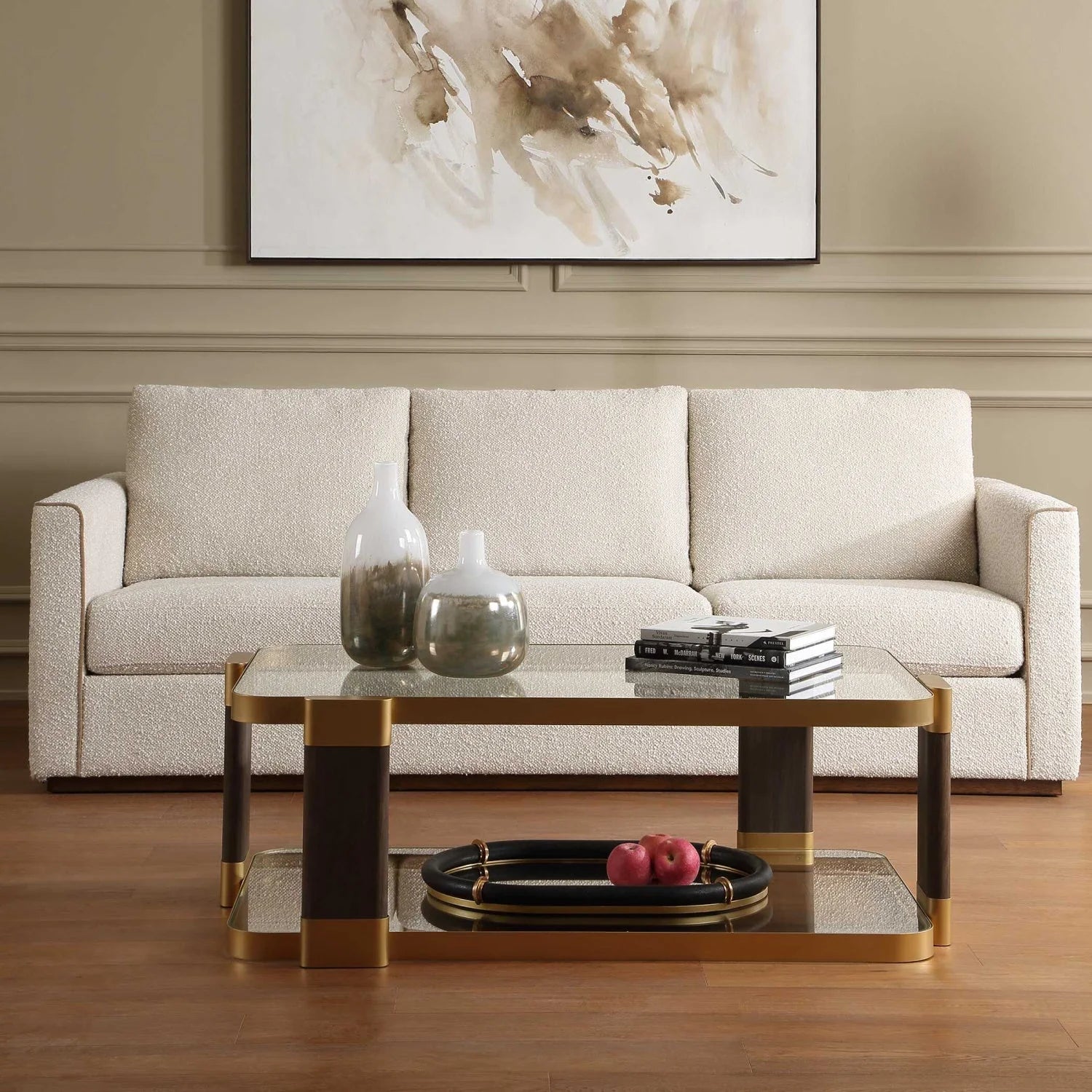 Luxury Gold Framed Rectangular Coffee Table Modern Italian Style for Villa