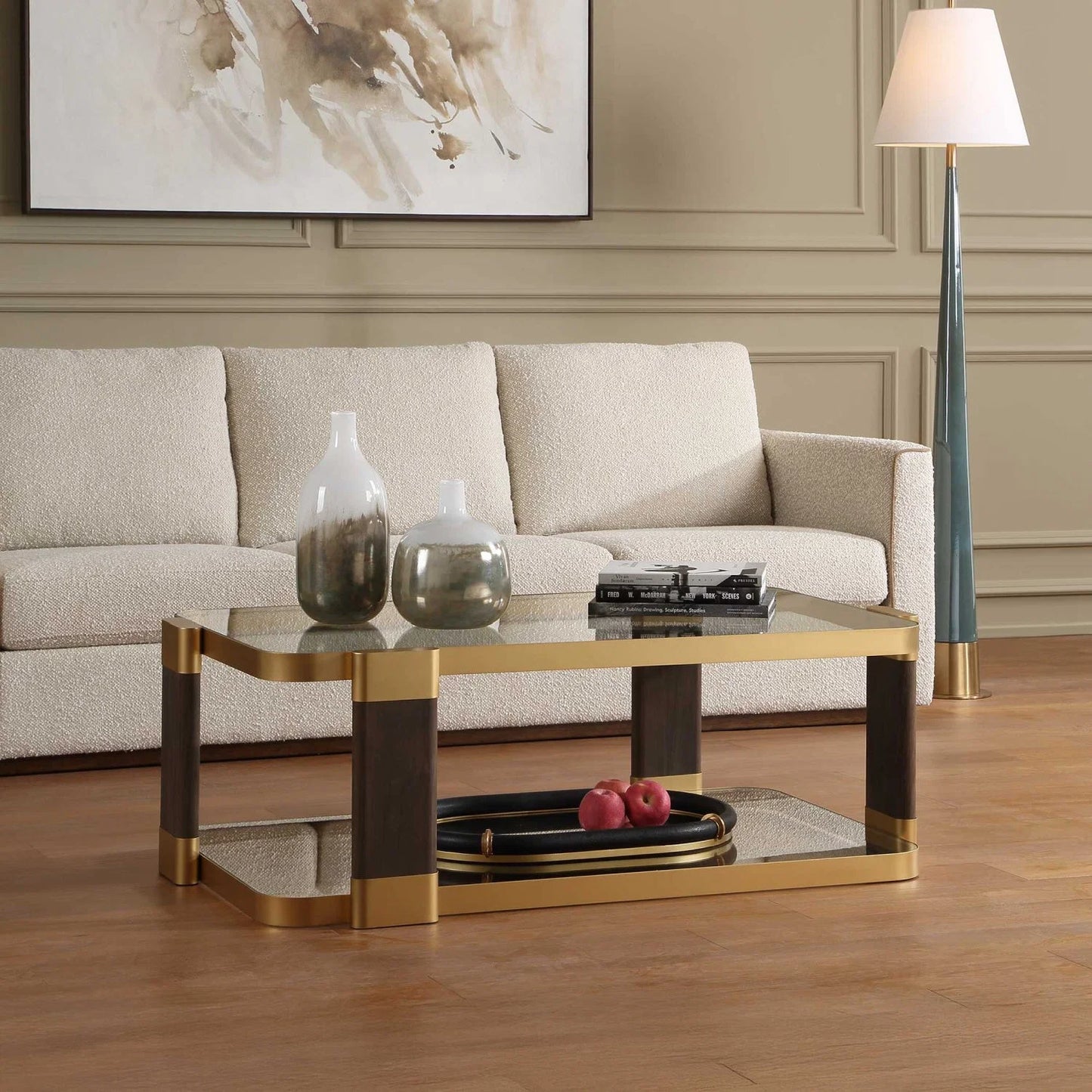 Luxury Gold Framed Rectangular Coffee Table Modern Italian Style for Villa