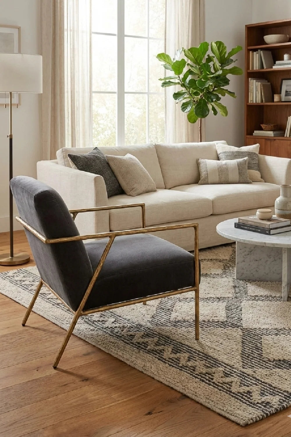 Luxury Gold Framed Velvet Accent Chair European Style for Villa