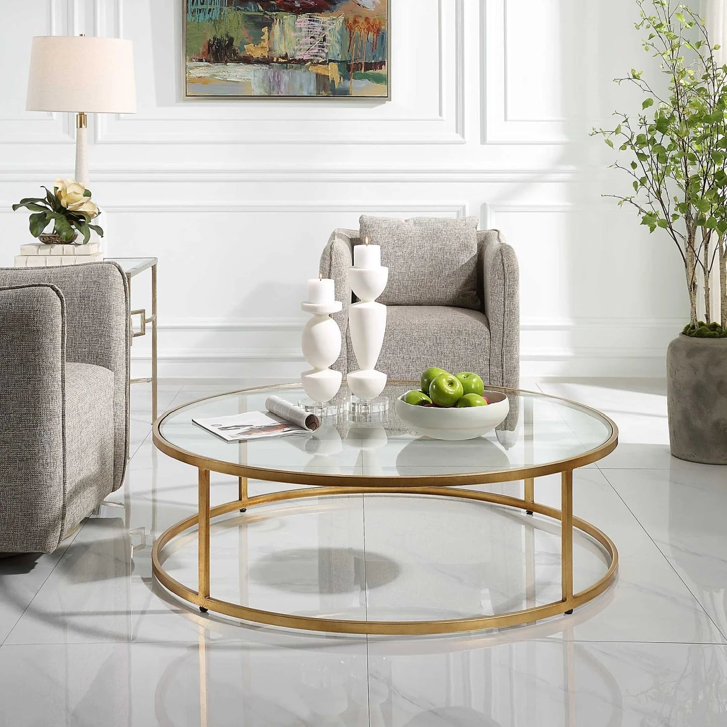 Luxury Gold Glass Coffee Table Modern Italian Style for Villa