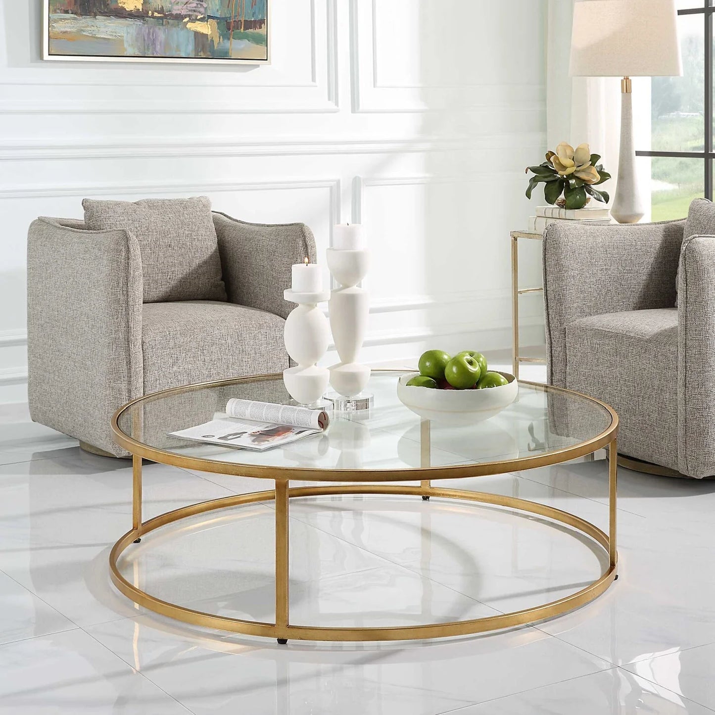 Luxury Gold Glass Coffee Table Modern Italian Style for Villa