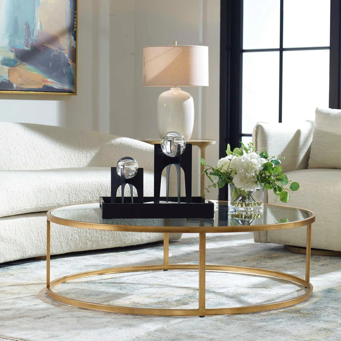 Luxury Gold Glass Coffee Table Modern Italian Style for Villa