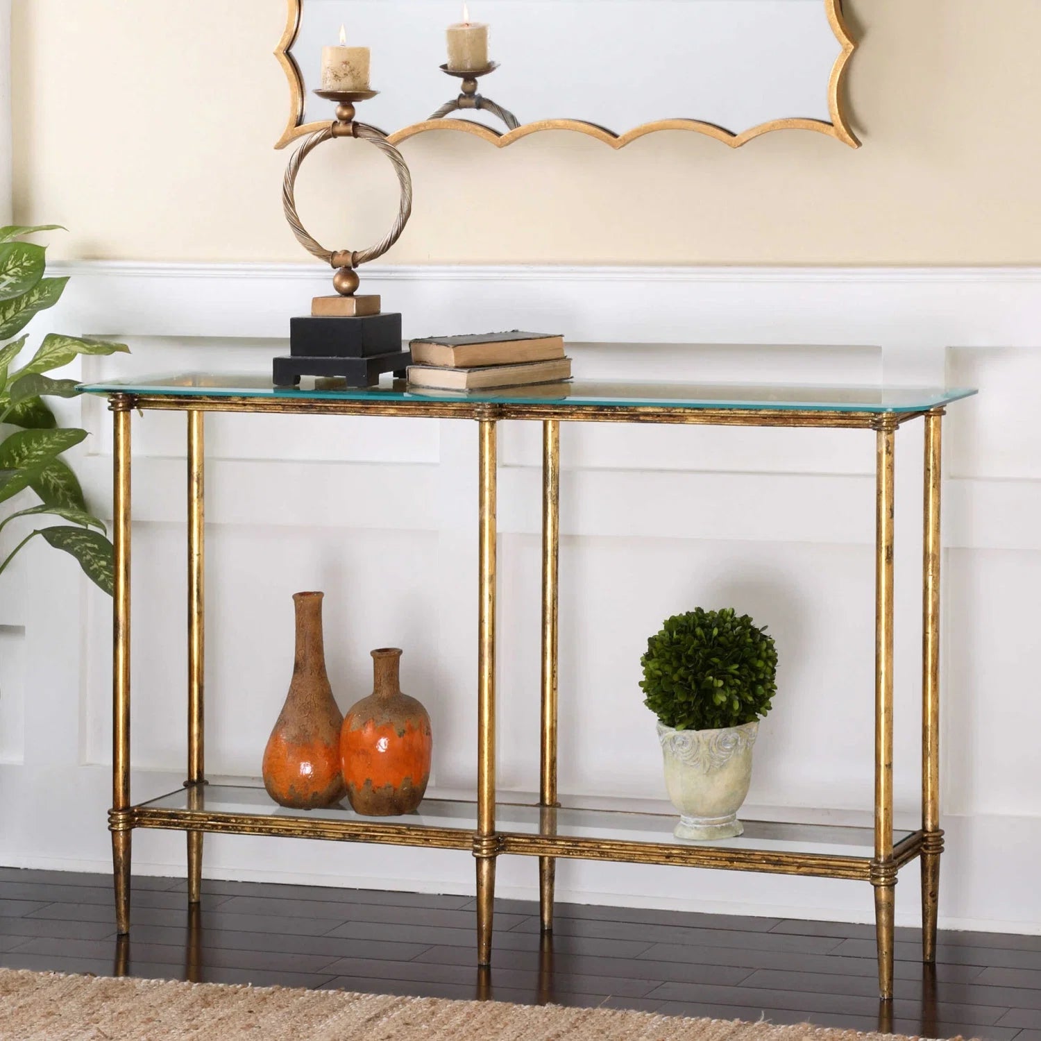 Luxury Gold Glass Console Table Modern Italian Style for Villa