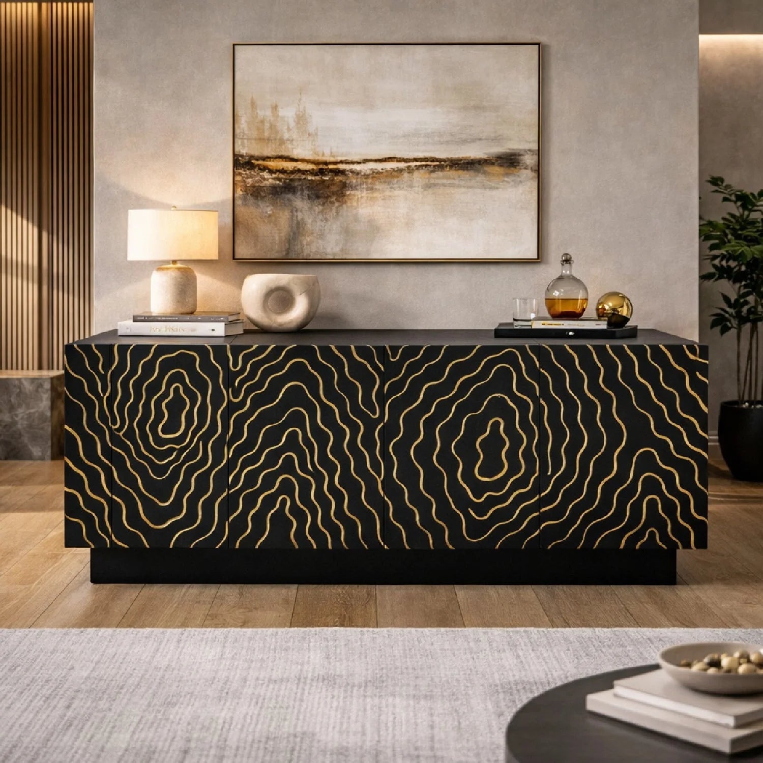 Luxury Gold Inlaid 4-Door Sideboard European Style for Villa