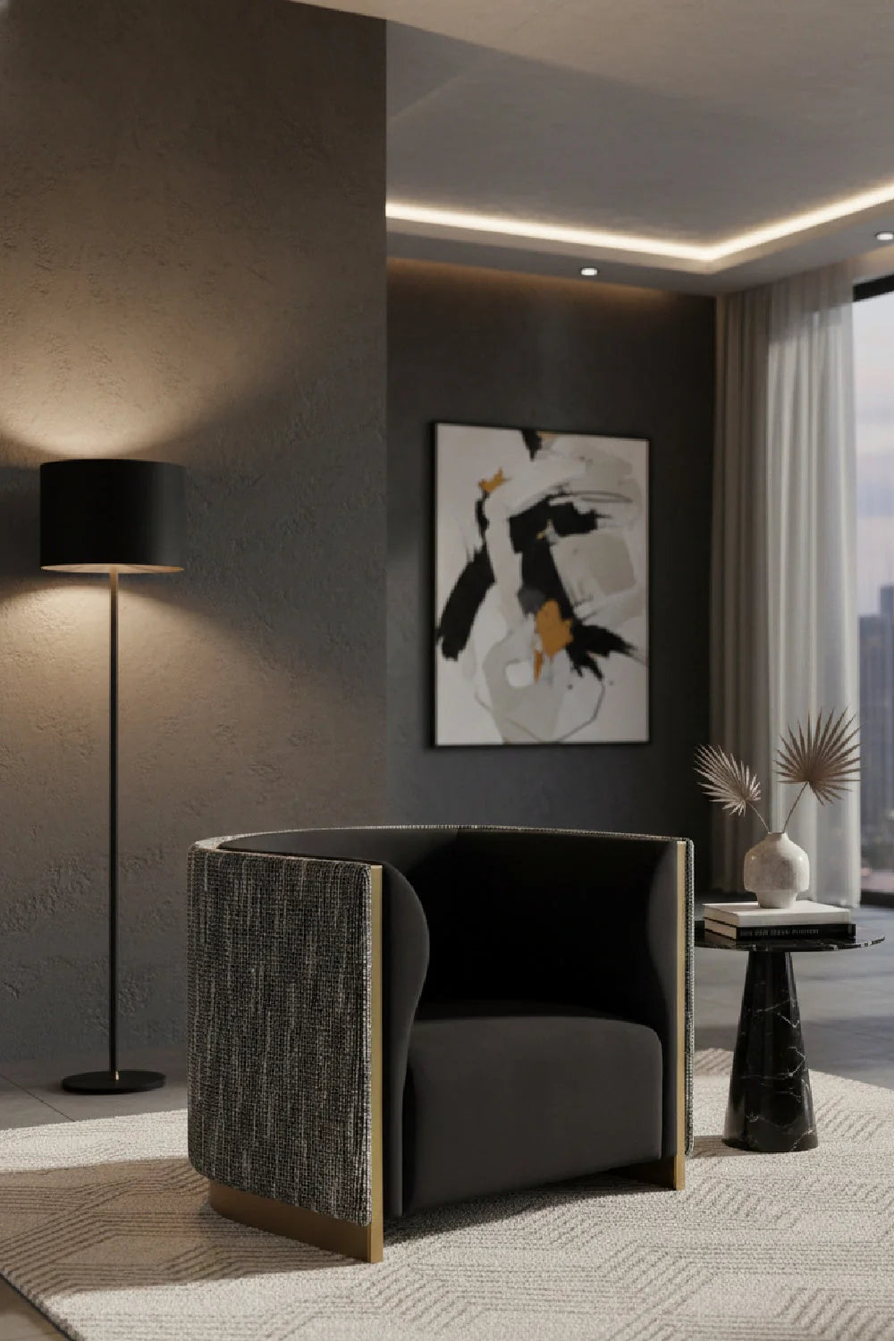 Luxury Gold Inlay Curved Lounge Chair Modern Italian Style for Villa