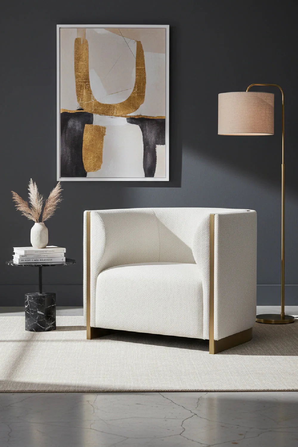 Luxury Gold Inlay Curved Lounge Chair Modern Italian Style for Villa