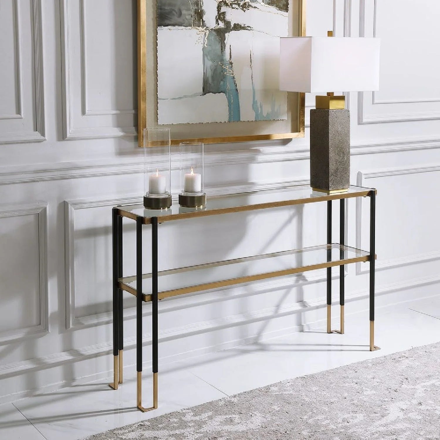 Luxury Gold Leaf Console Table Modern Italian Style for Villa