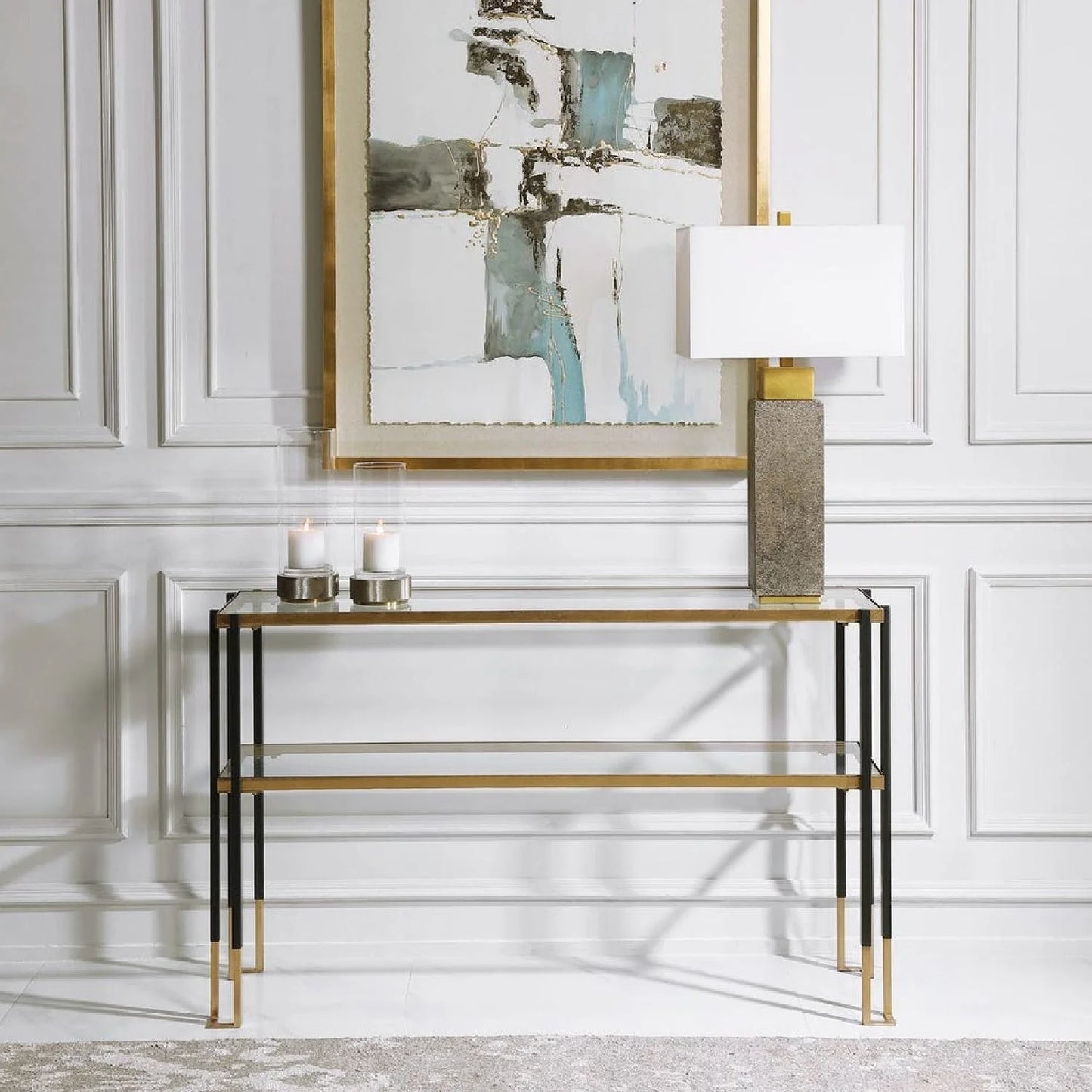 Luxury Gold Leaf Console Table Modern Italian Style for Villa