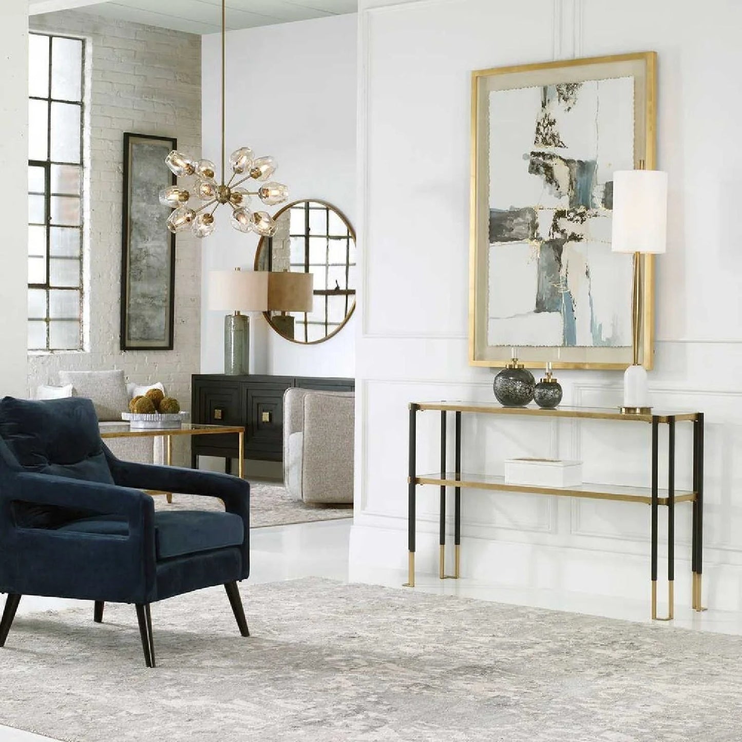 Luxury Gold Leaf Console Table Modern Italian Style for Villa