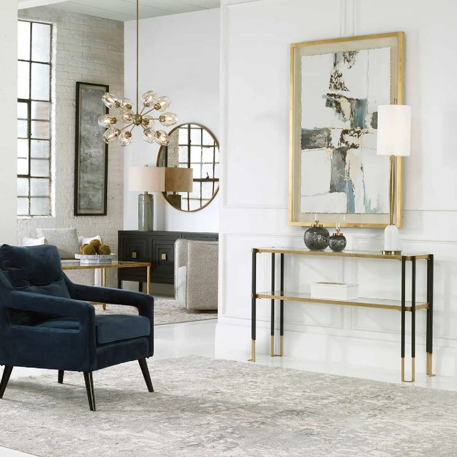 Luxury Gold Leaf Console Table Modern Italian Style for Villa