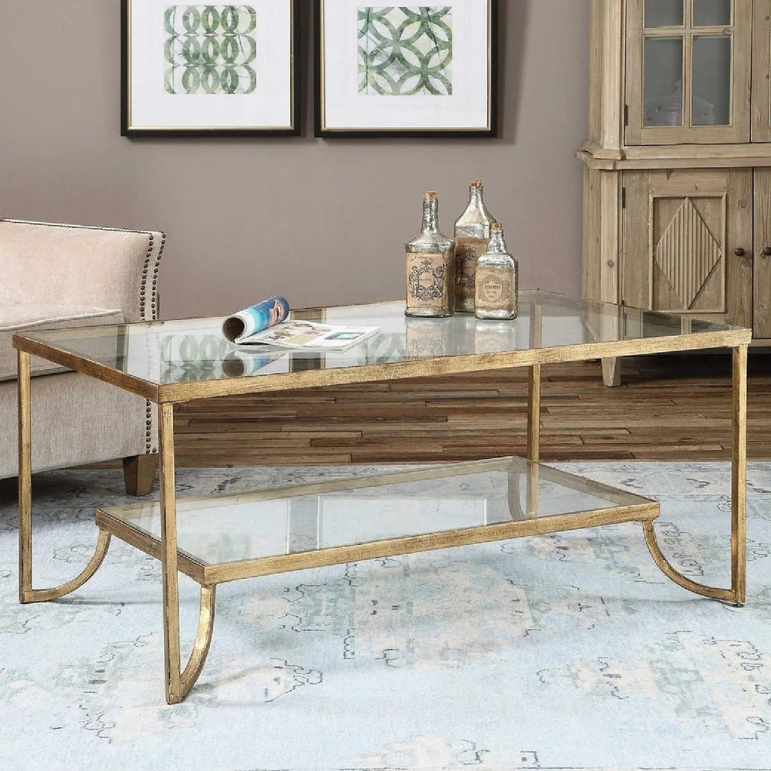 Luxury Gold Leaf Rectangular Coffee Table Modern Italian Style for Villa