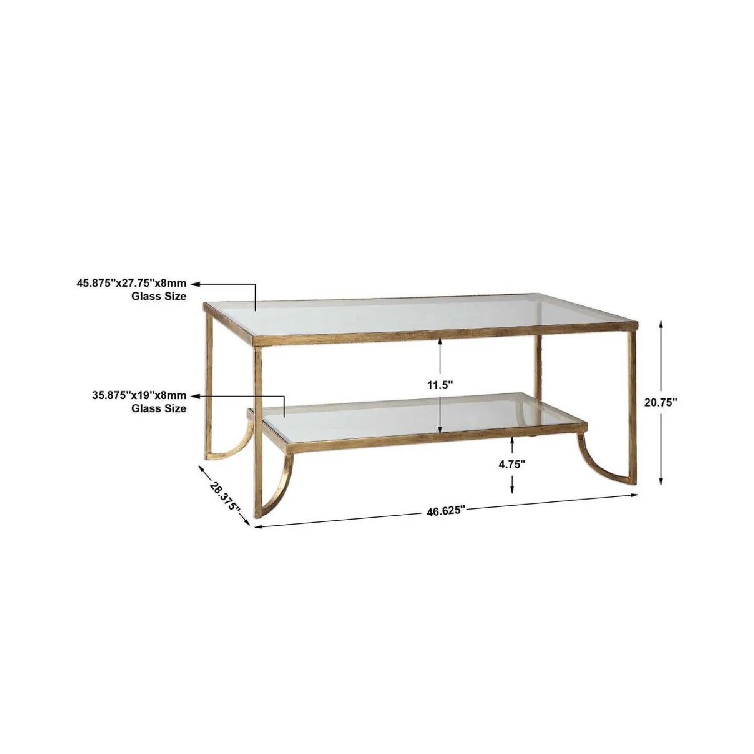 Luxury Gold Leaf Rectangular Coffee Table Modern Italian Style for Villa