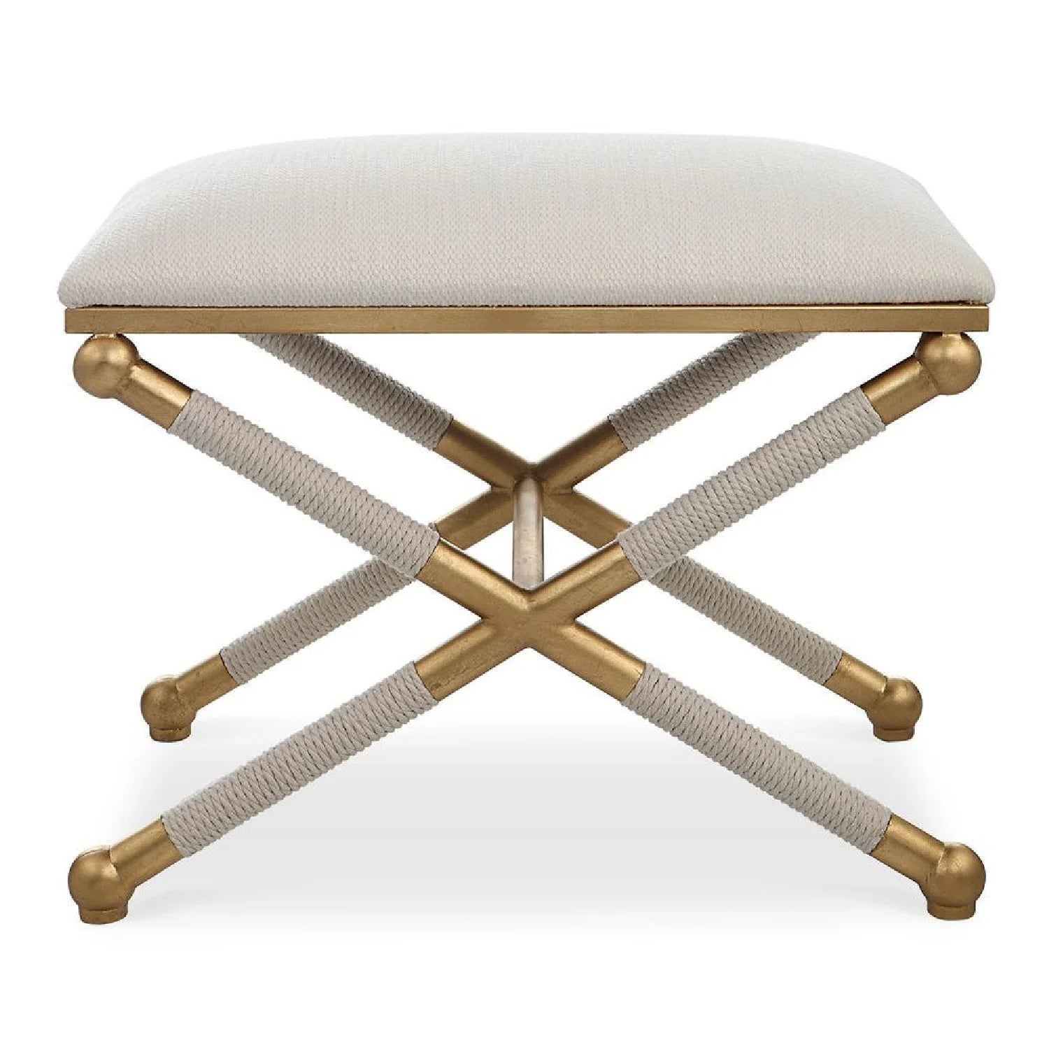 Luxury Gold Leaf White Fabric Bench European Style for Villa