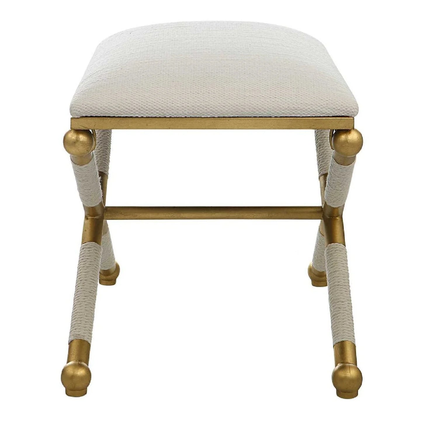 Luxury Gold Leaf White Fabric Bench European Style for Villa