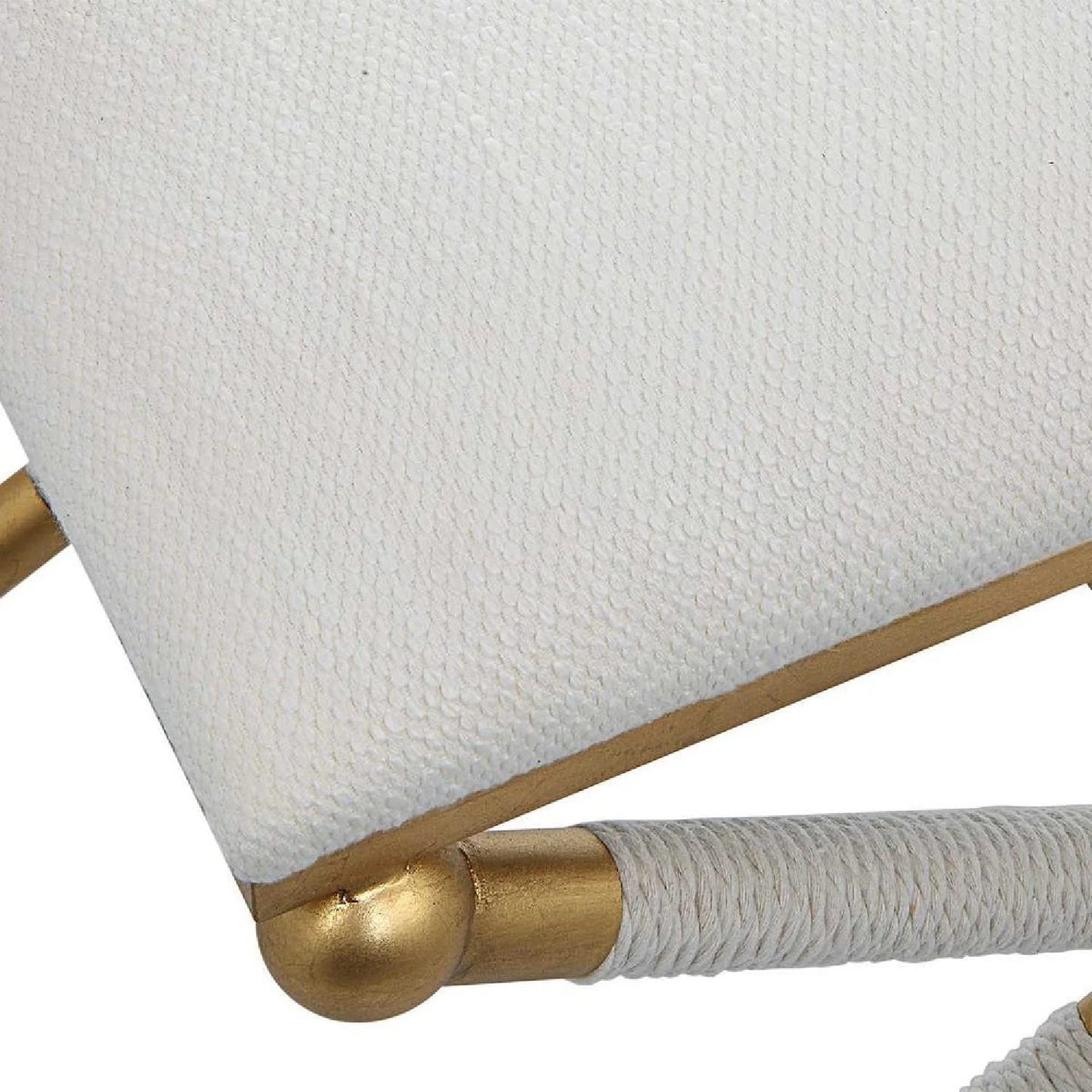 Luxury Gold Leaf White Fabric Bench European Style for Villa