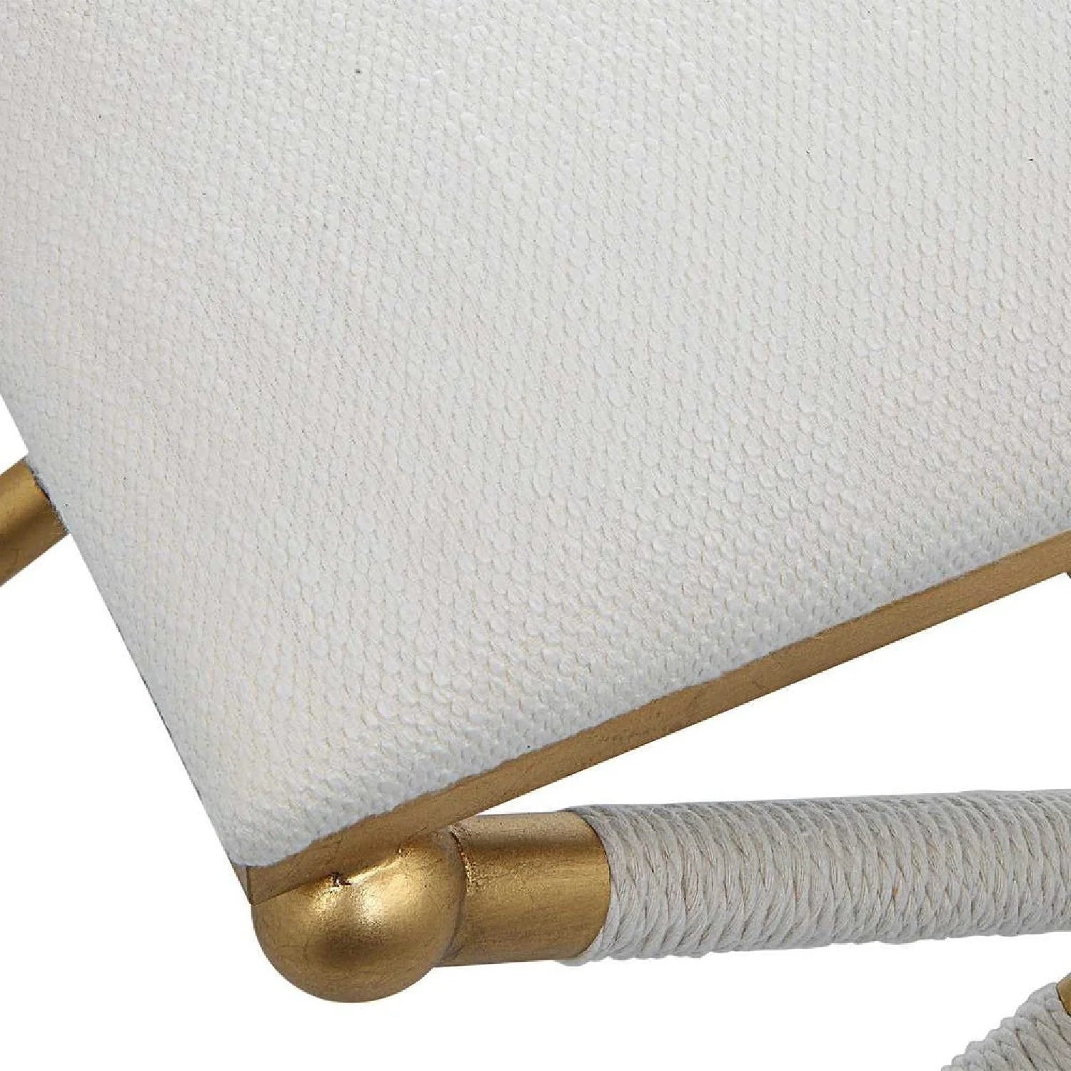 Luxury Gold Leaf White Fabric Bench European Style for Villa