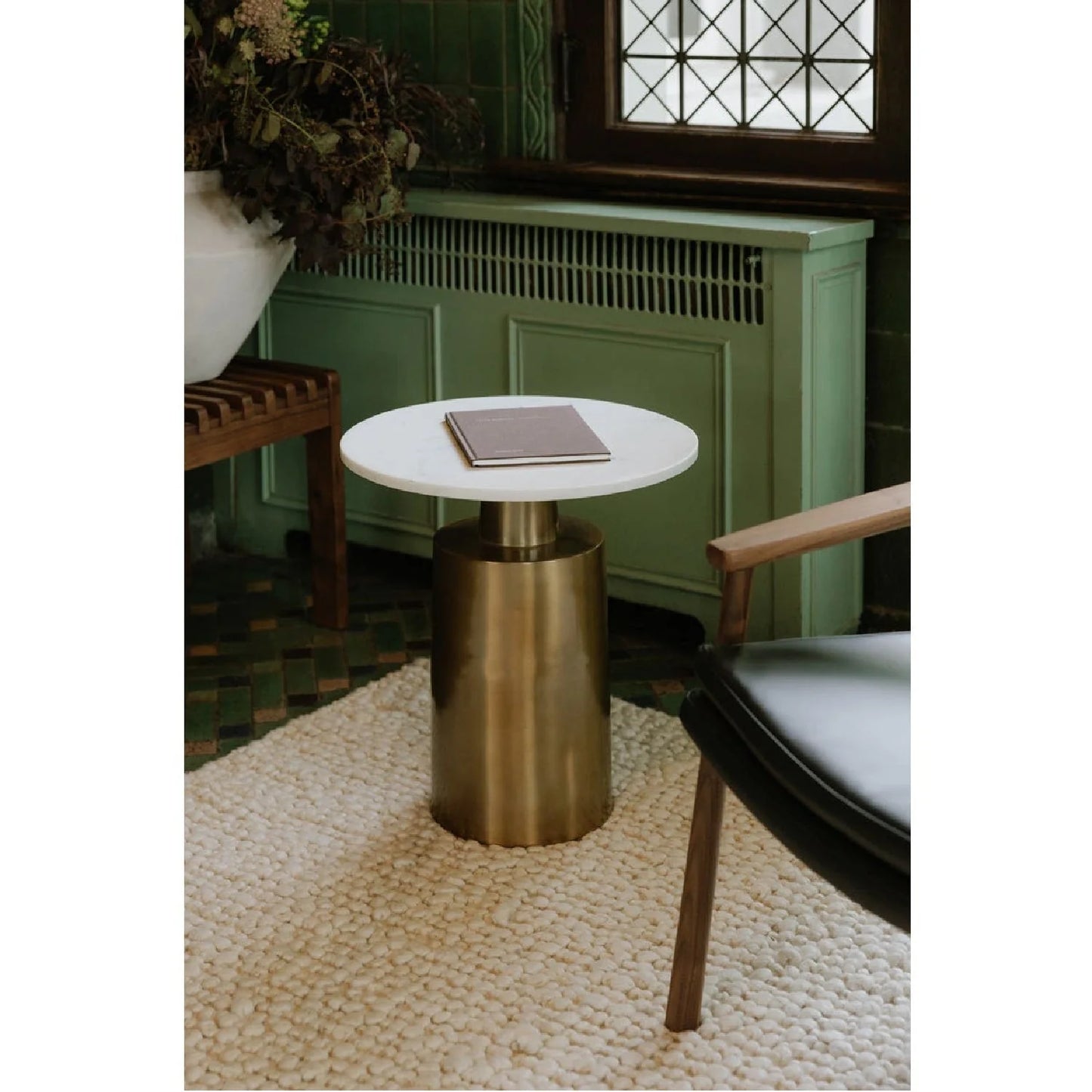 Luxury Gold Marble Round Accent Table European Style for Villa