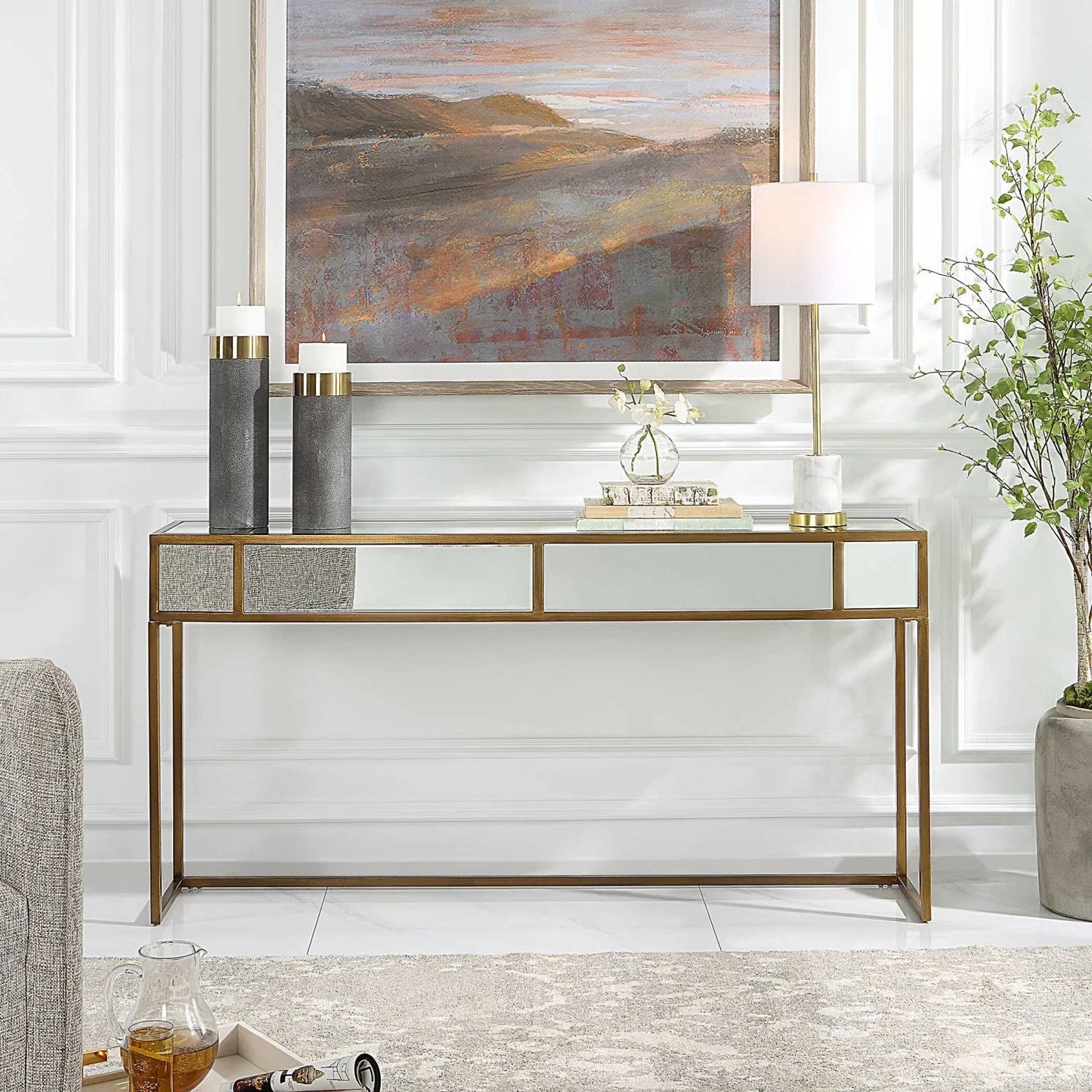 Luxury Gold Mirrored Console Table Modern Italian Style for Villa