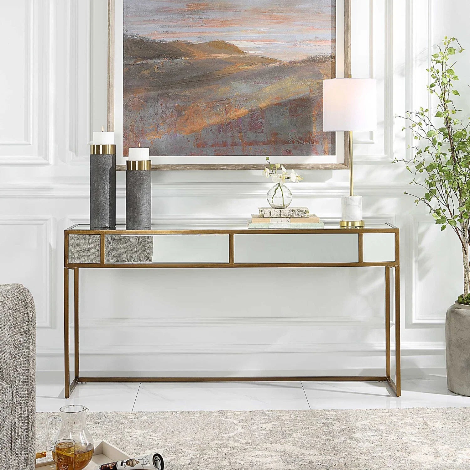 Luxury Gold Mirrored Console Table Modern Italian Style for Villa