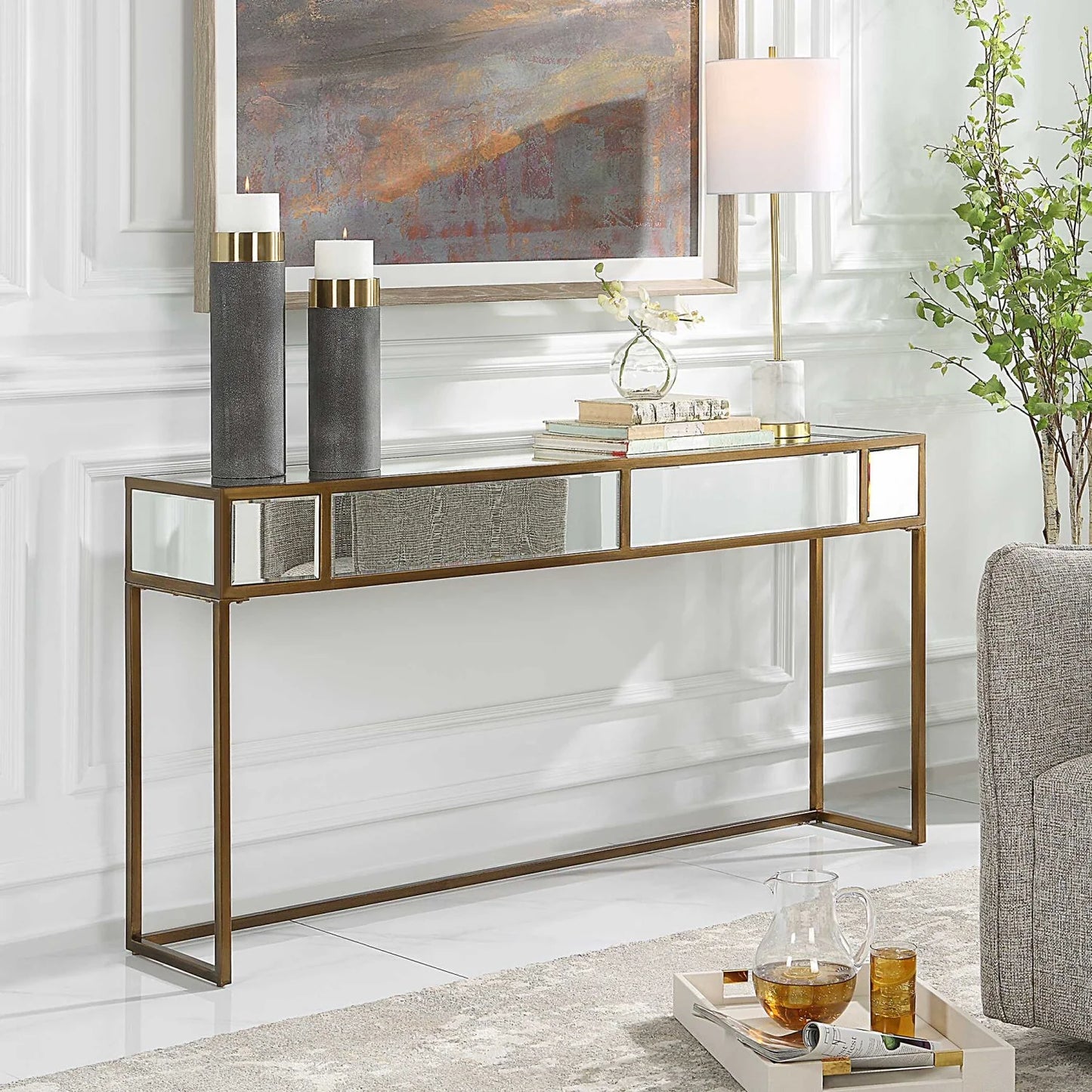 Luxury Gold Mirrored Console Table Modern Italian Style for Villa
