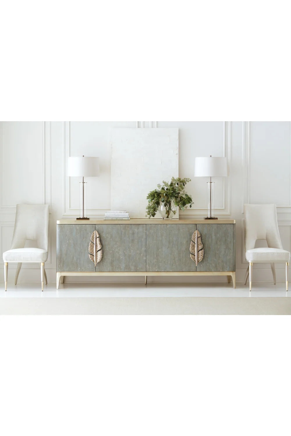 Luxury Gold Palm 4-Door Sideboard European Style for Villa