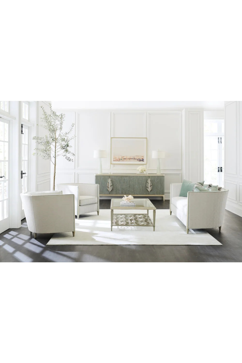 Luxury Gold Palm 4-Door Sideboard European Style for Villa