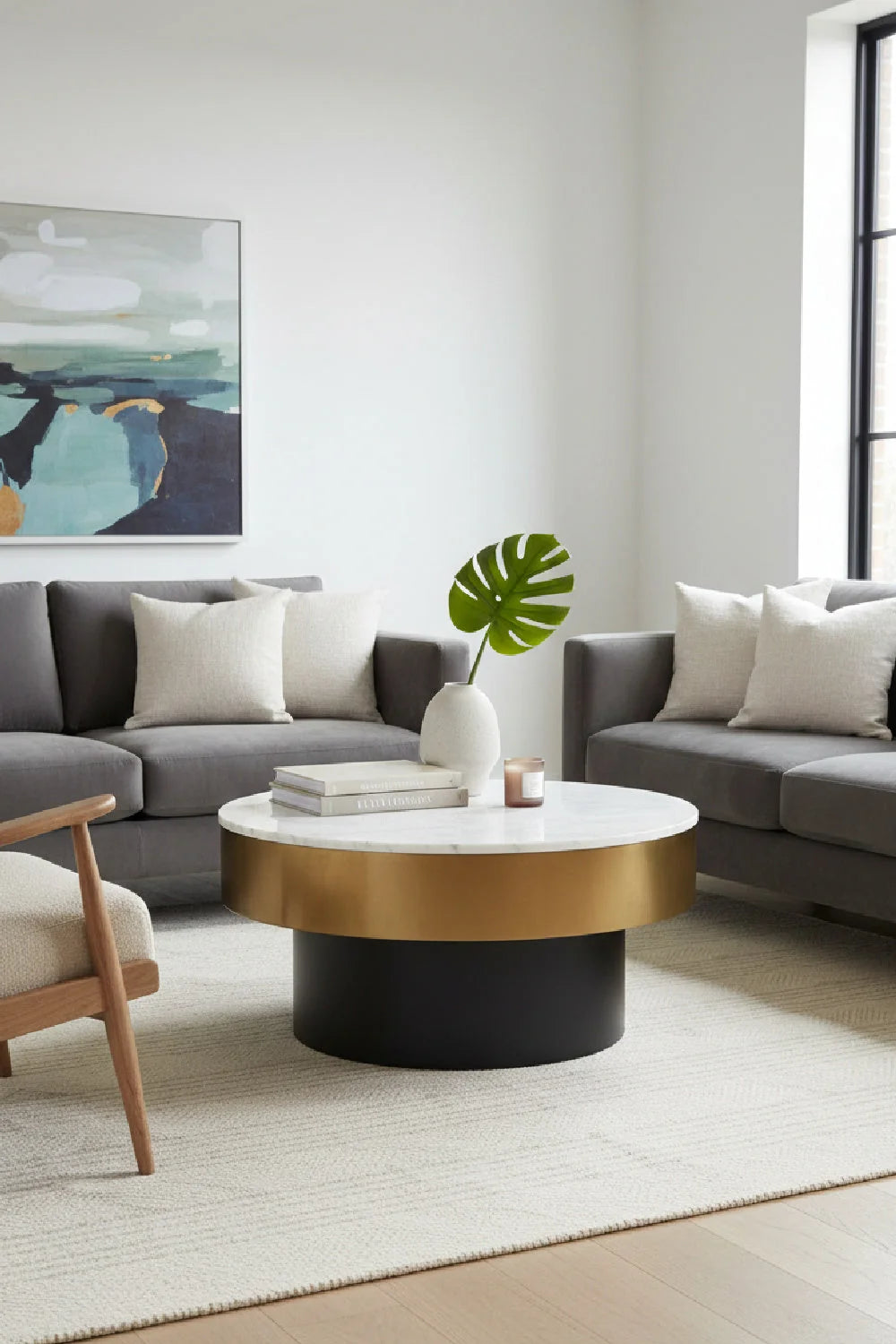 Luxury Gold Rimmed Marble Coffee Table Modern Italian Style for Villa