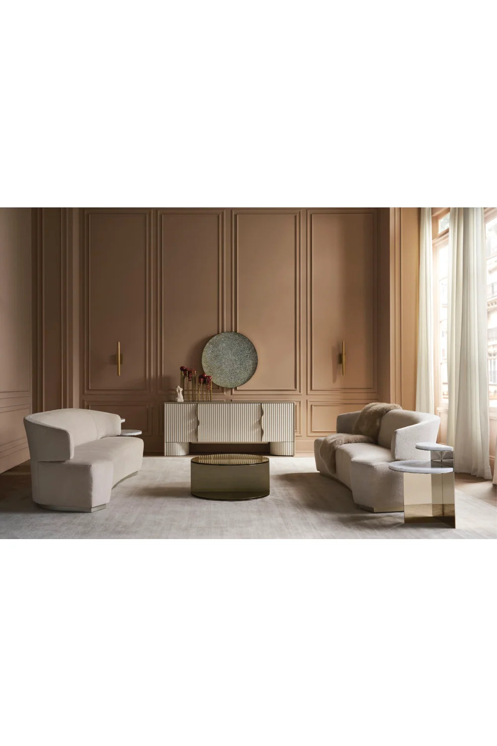 Luxury Gold Semi-Circle Coffee Table Modern Italian Style for Villa