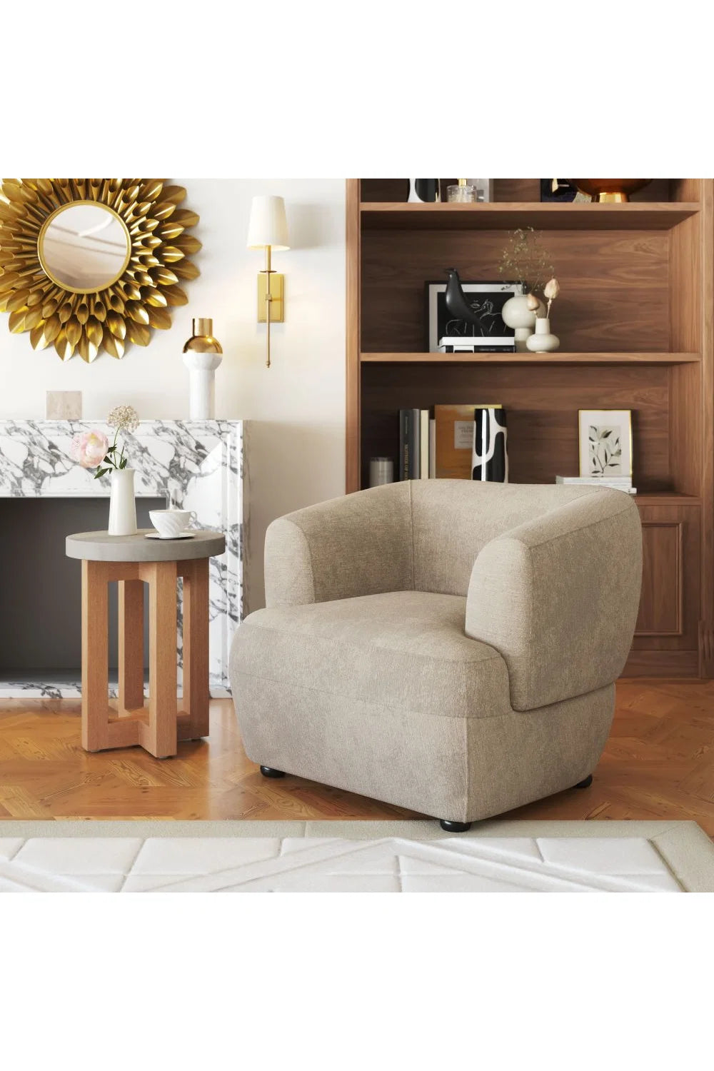 Luxury Golden Beige Barrel Accent Chair European Style for Villa