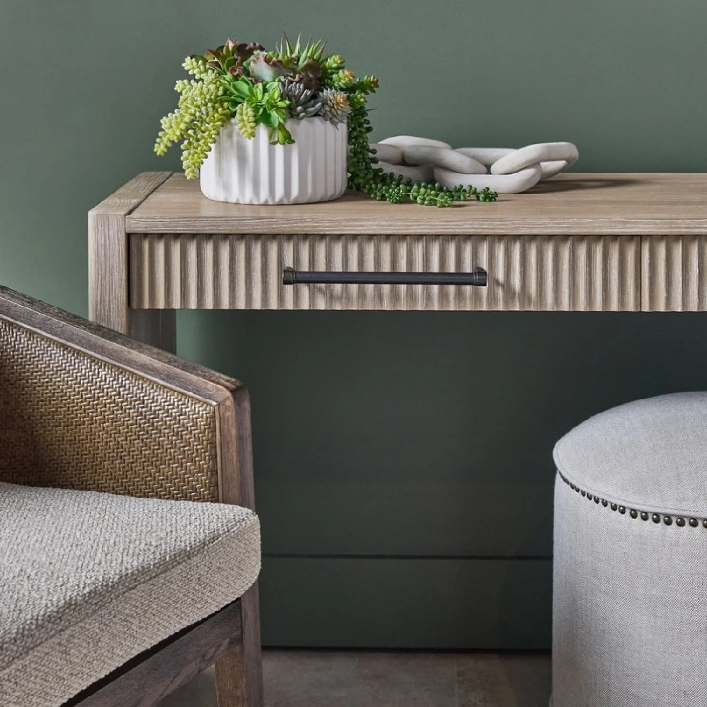 Luxury Gray Acacia 2-Drawer Console Table Modern Italian Style for Villa