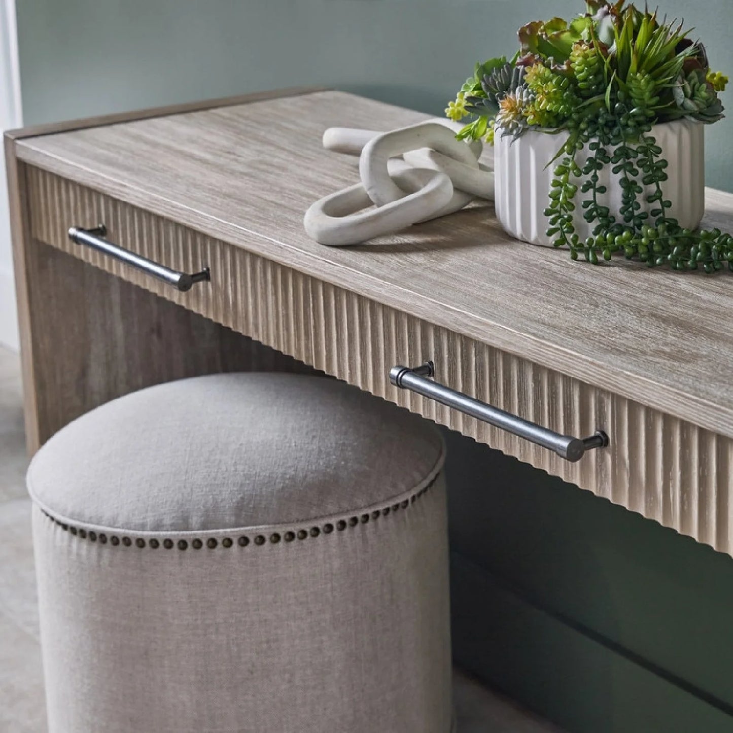 Luxury Gray Acacia 2-Drawer Console Table Modern Italian Style for Villa
