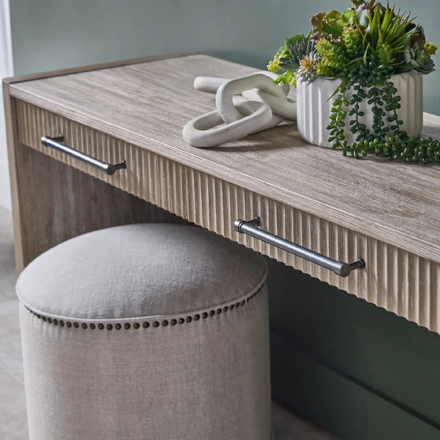 Luxury Gray Acacia 2-Drawer Console Table Modern Italian Style for Villa