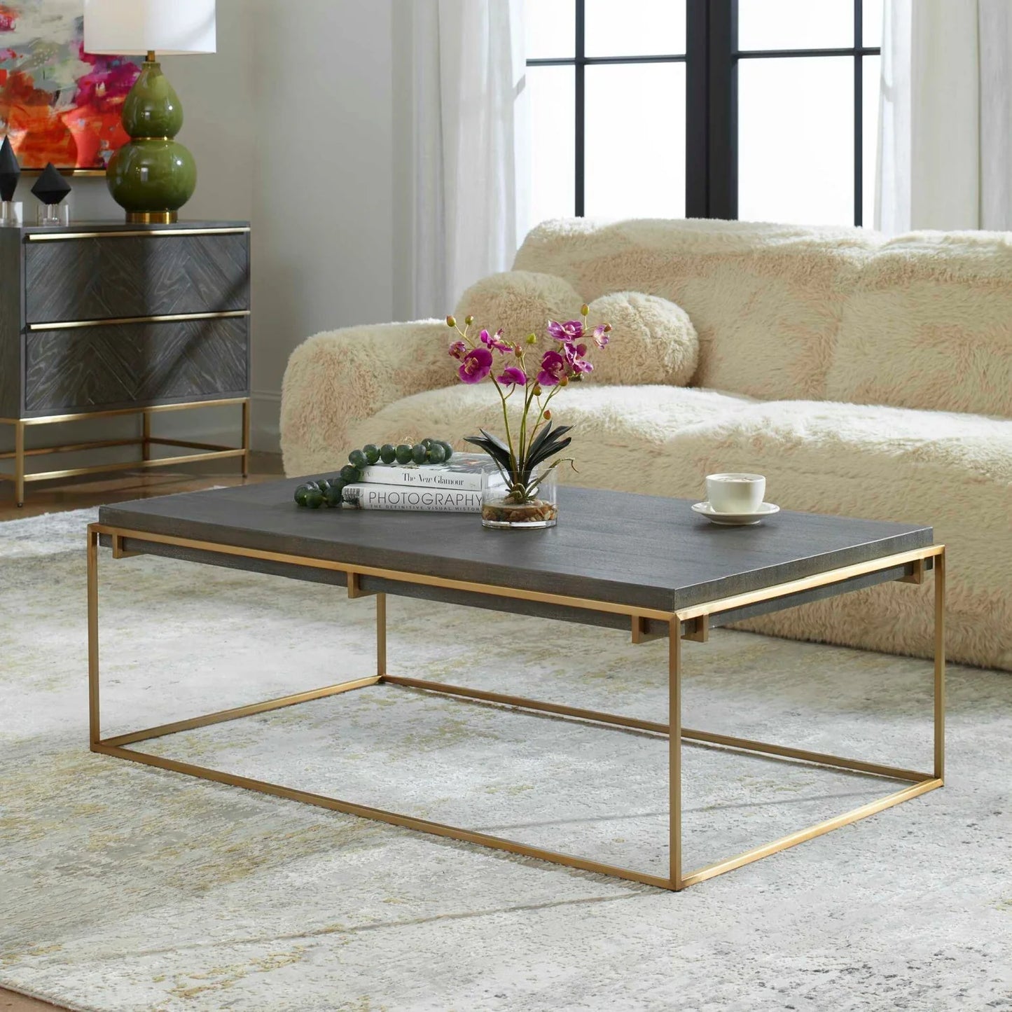 Luxury Gray Acacia Coffee Table Modern Italian Style for Villa