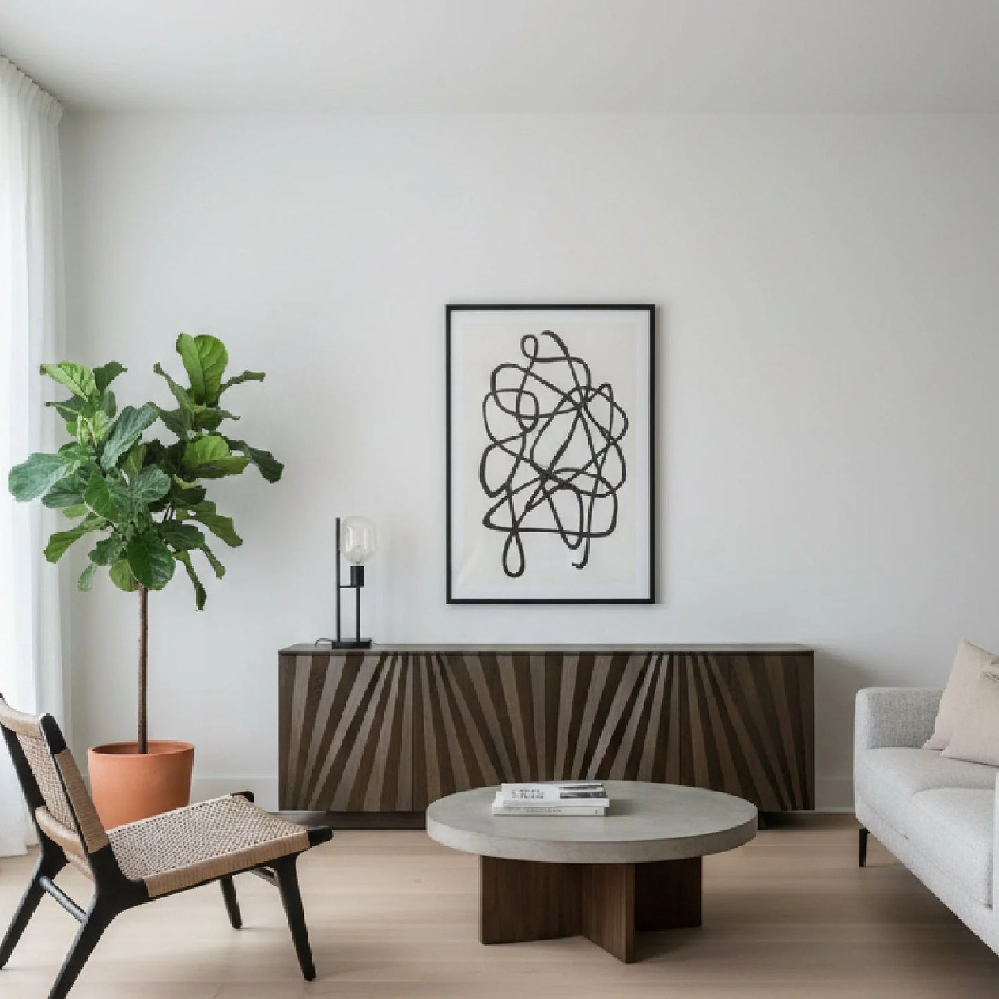 Luxury Gray Ash Veneer Sideboard European Style for Villa