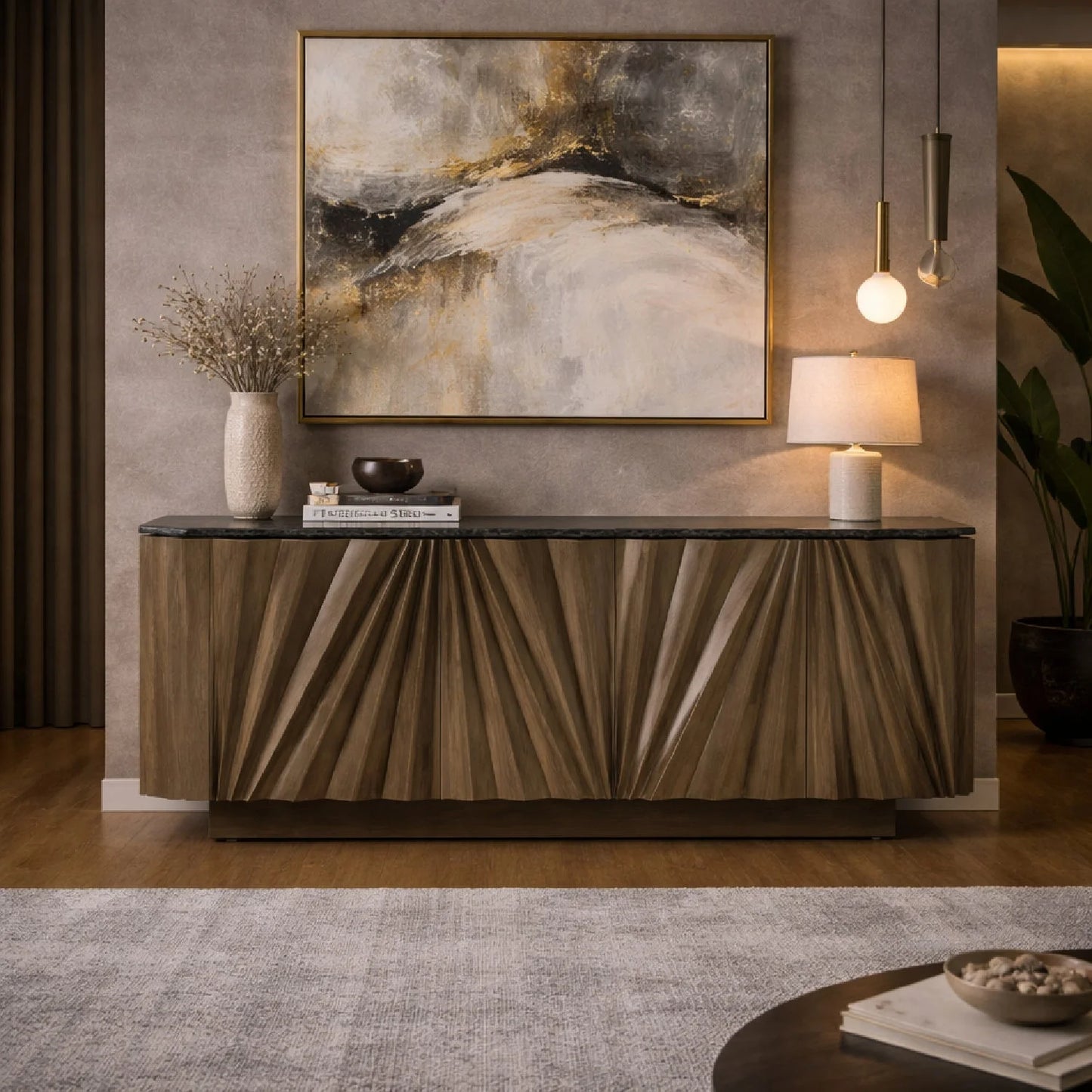 Luxury Gray Ash Wood Sideboard European Style for Villa