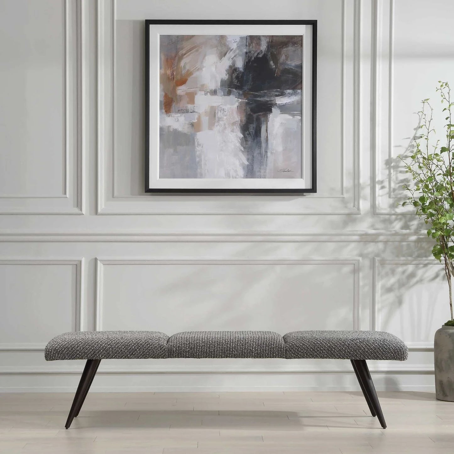 Luxury Gray Boucle Bench European Style for Villa