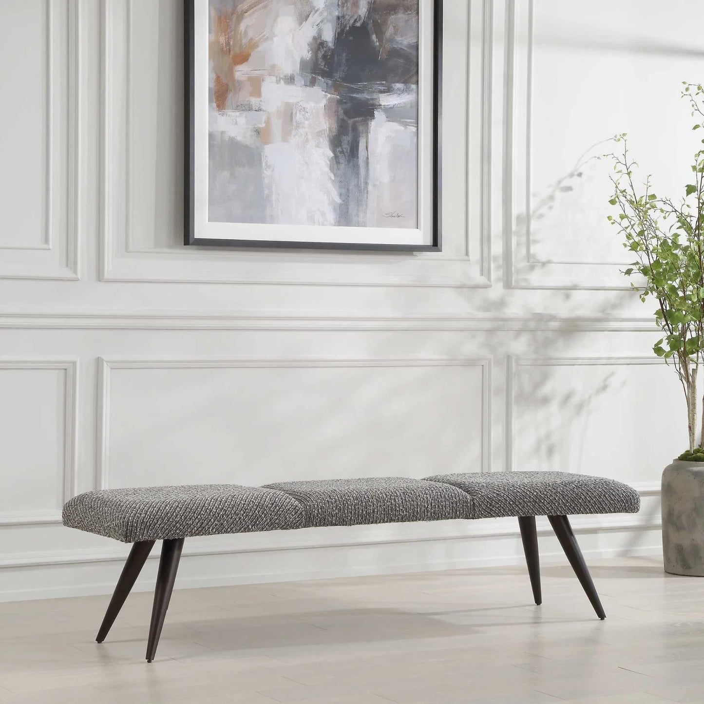Luxury Gray Boucle Bench European Style for Villa