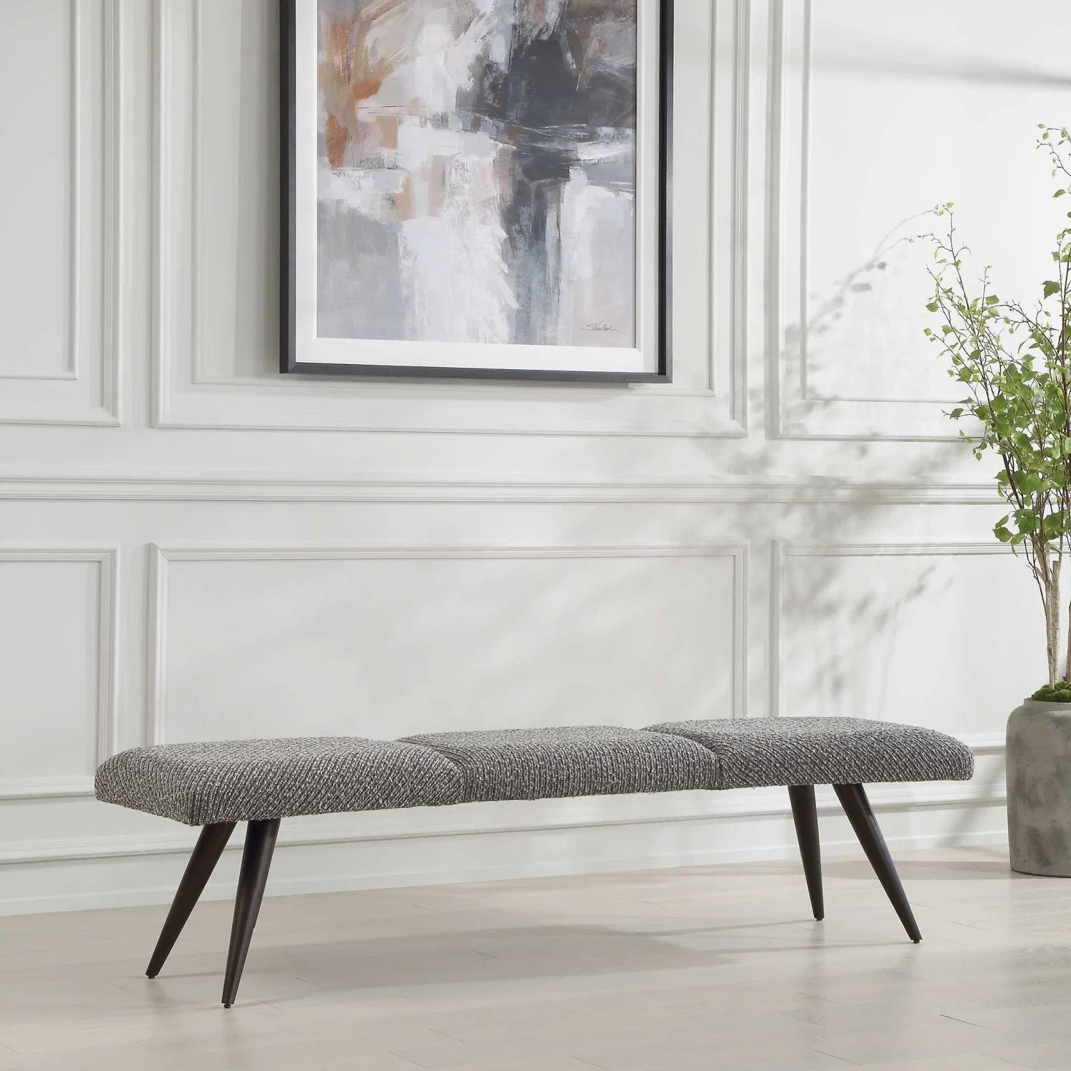 Luxury Gray Boucle Bench European Style for Villa