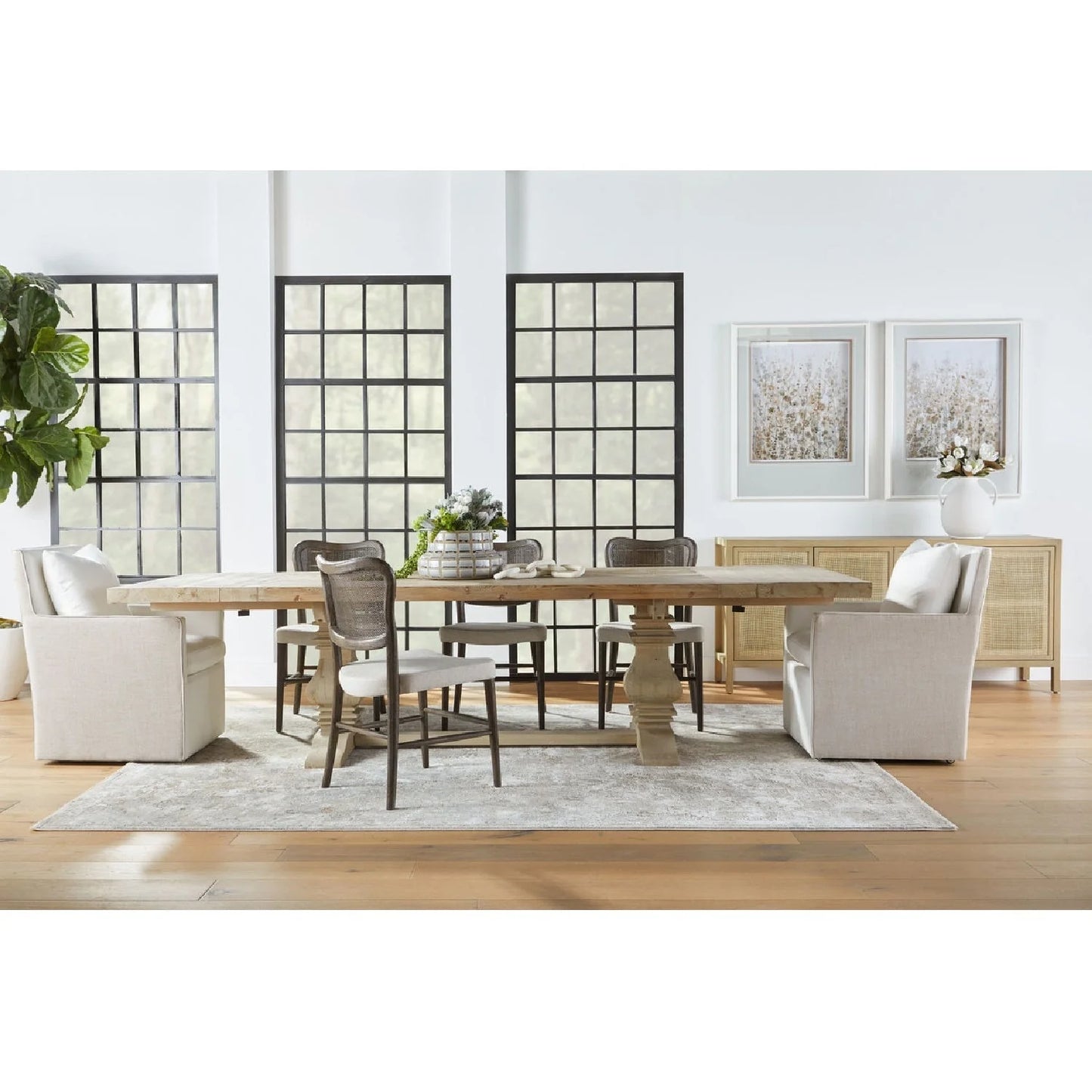 Luxury Gray Cane 4-Door Sideboard European Style for Villa